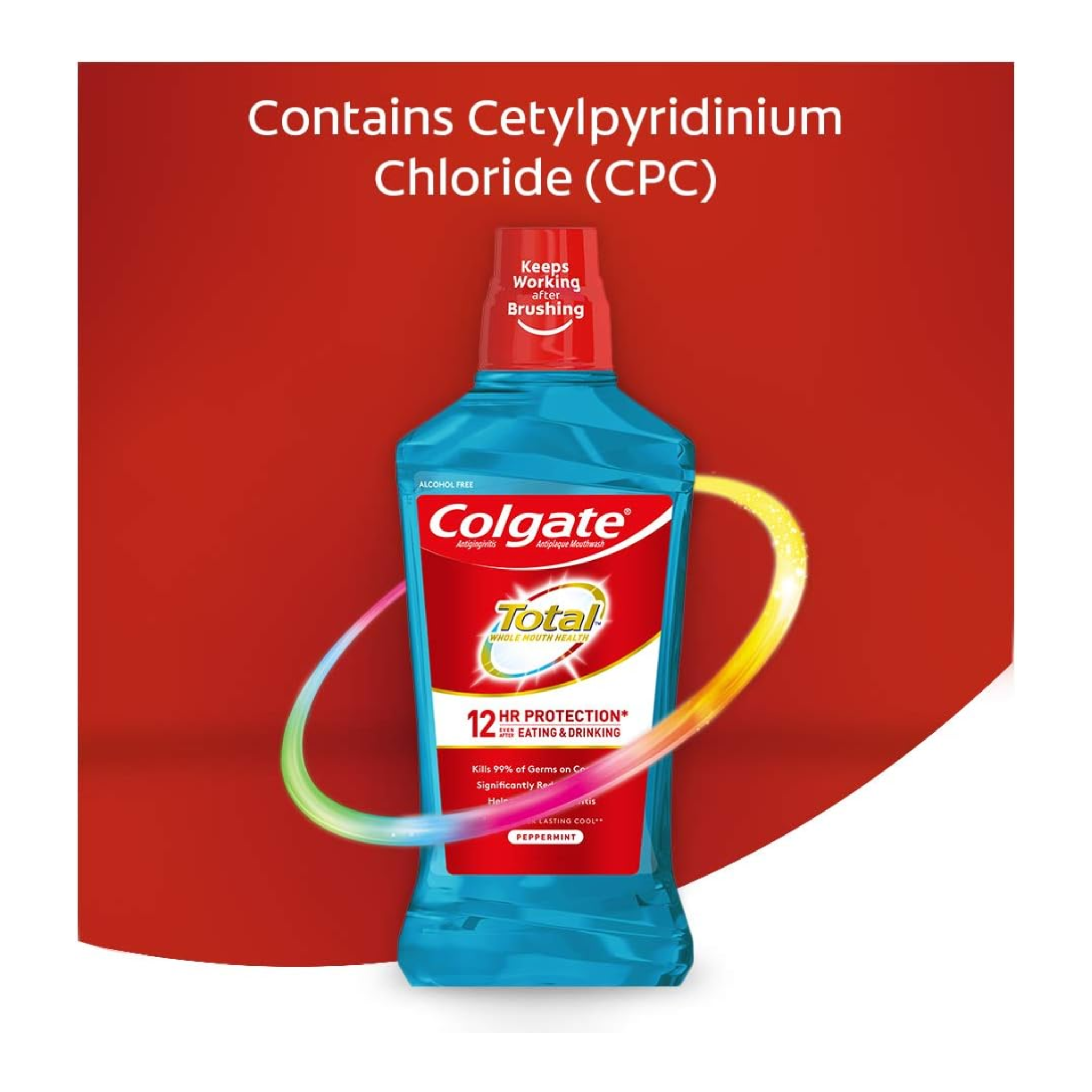 Colgate, Total Pro-Shield Alcohol-Free Mouthwash, Peppermint Flavor, Antibacterial Protection & Fresh Breath, 16.9 fl oz