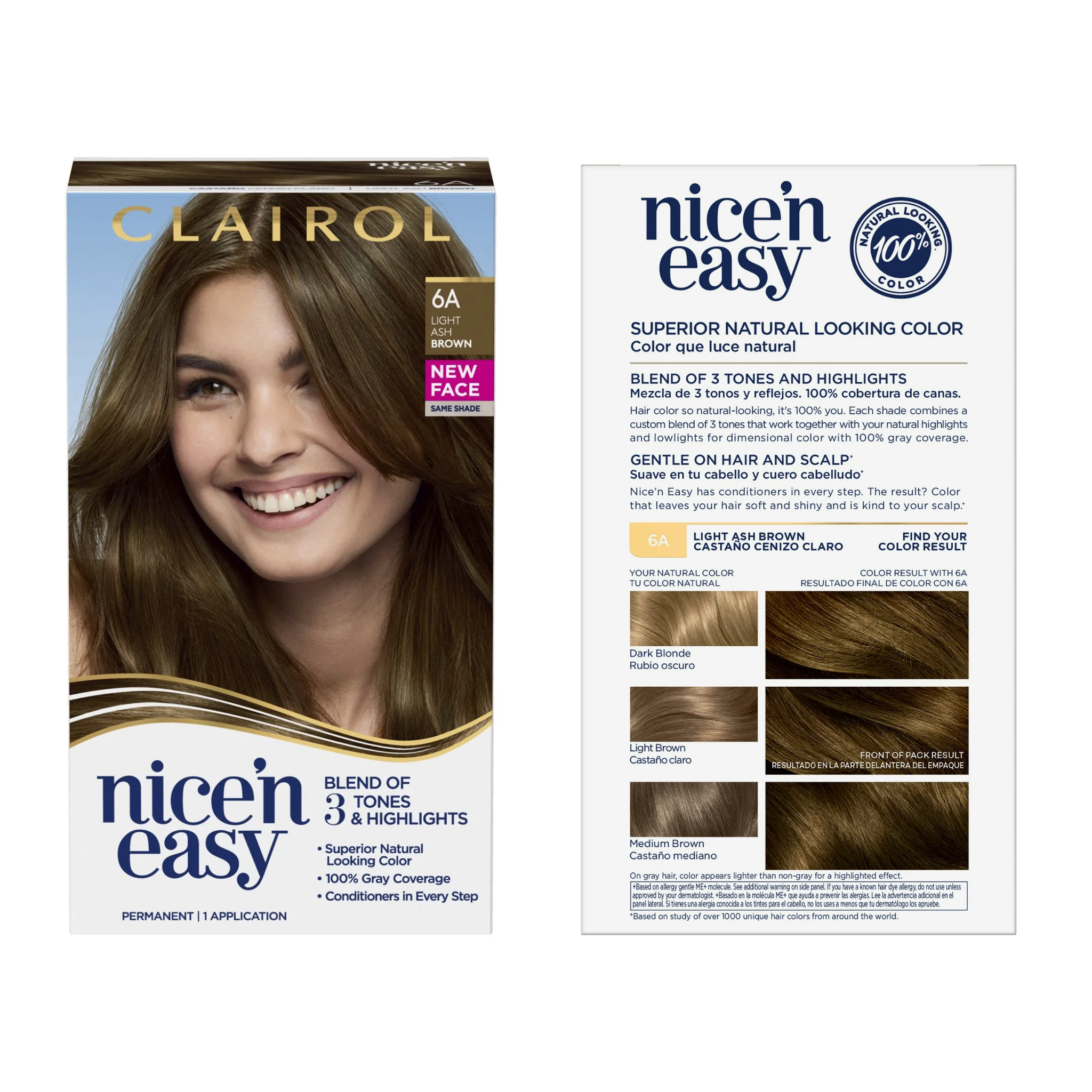 Clairol, Nice'n Easy Permanent Hair Color Cream, 6A Light Ash Brown, Smooth and Long-Lasting Hair Dye, 1 Application - Pharmaful