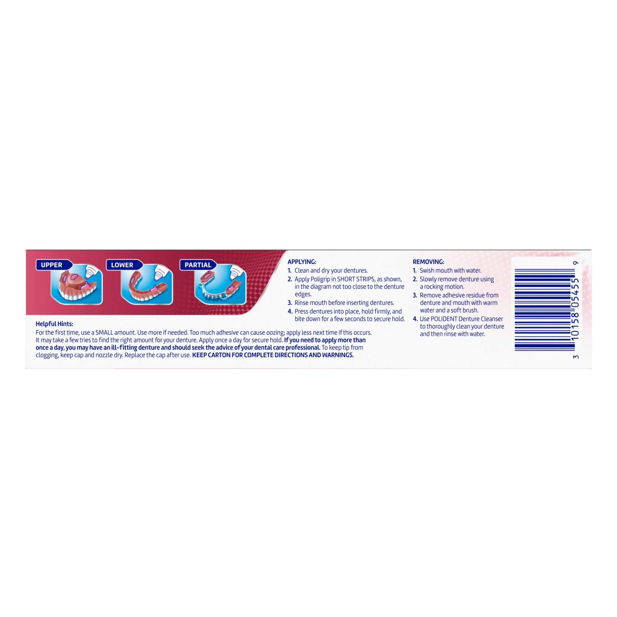 Super Poligrip, Original Zinc-Free Denture and Partials Adhesive Cream, Strong All-Day Hold for Adults, 2.4 oz