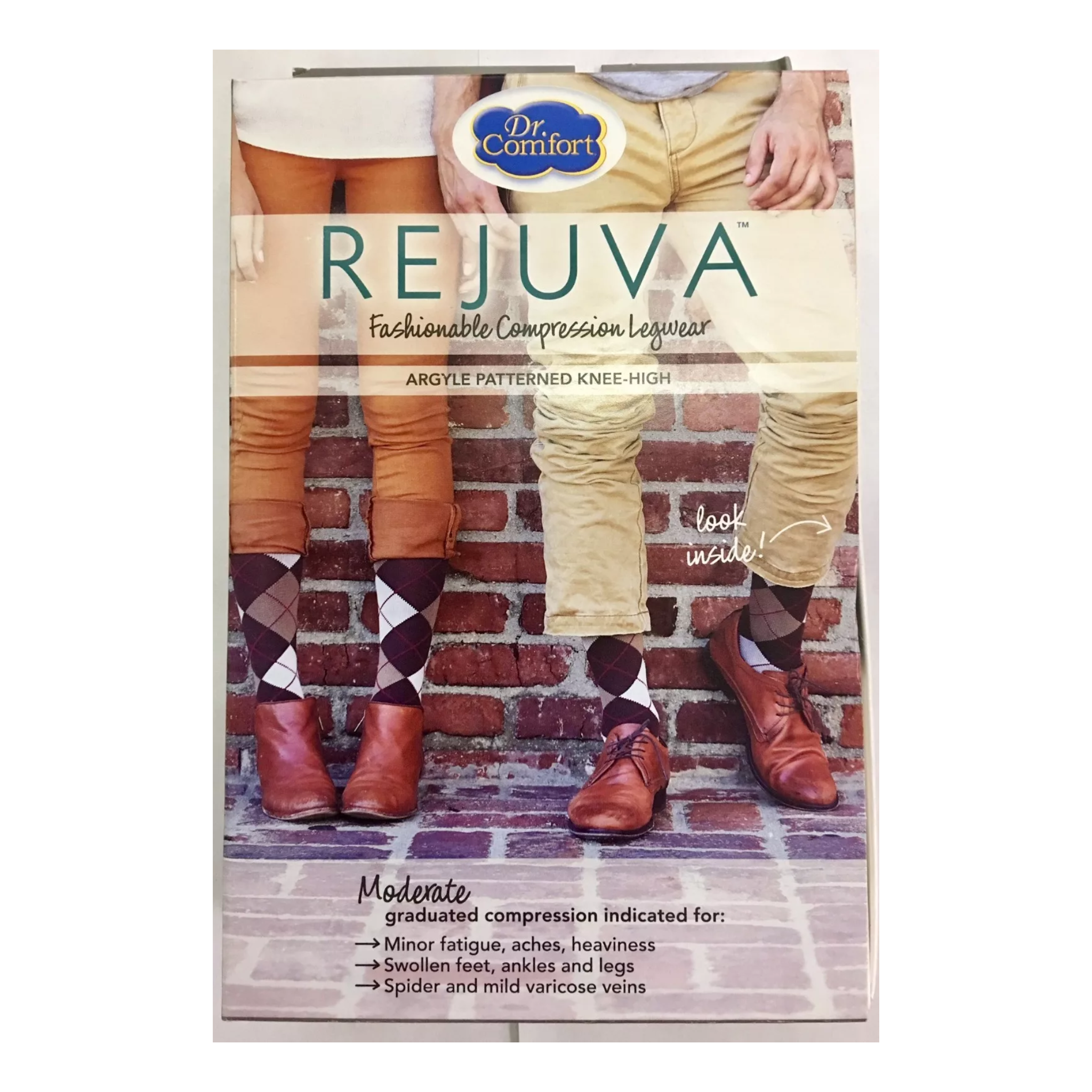 Dr. Comfort, Rejuva Knee-High Compression Socks, Argyle Pattern, 15-20 mmHg, Unisex, Medium, Chestnut
