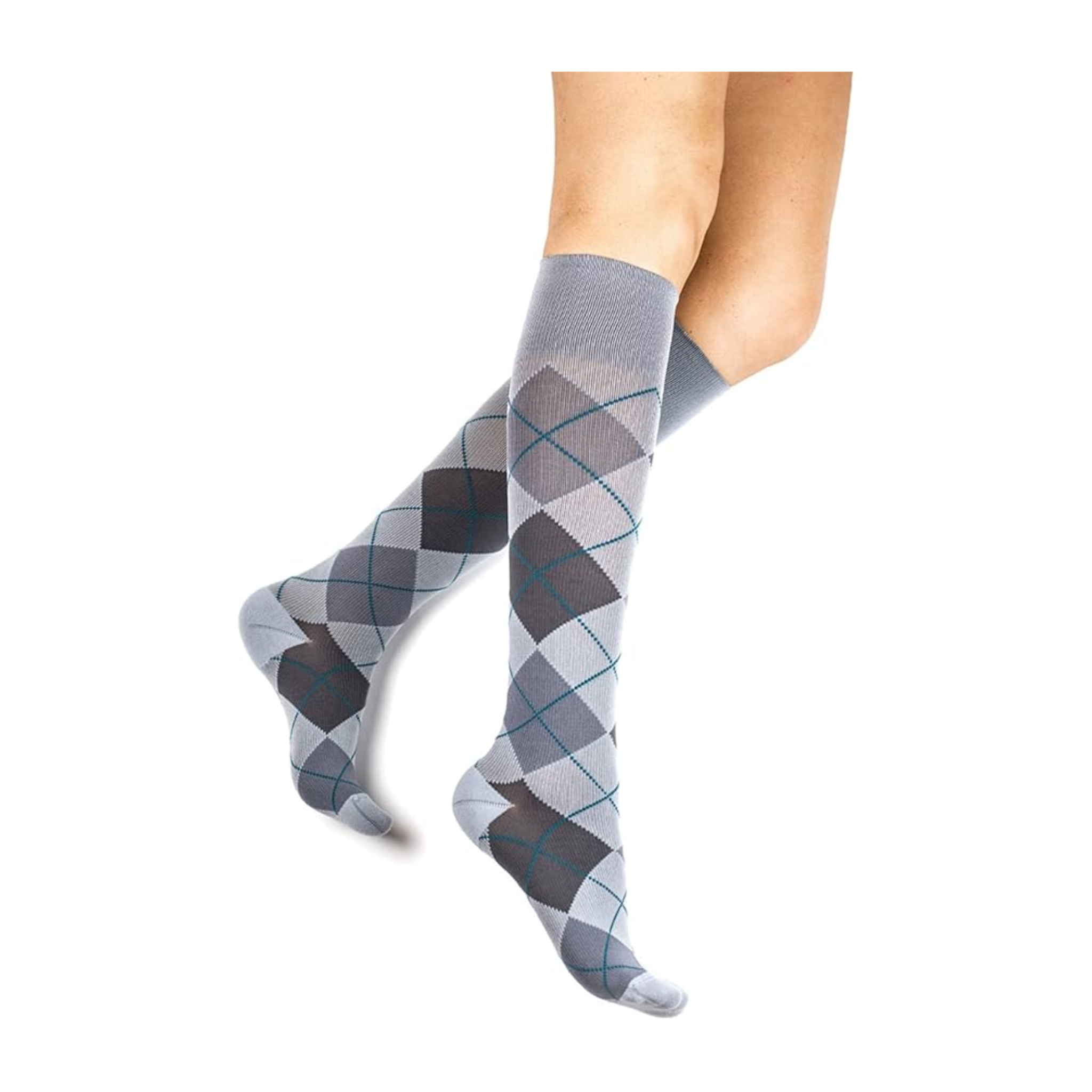 Dr. Comfort, Rejuva Knee-High Compression Socks, Argyle Pattern, 20-30 mmHg, Vein Support, Unisex, Small, Smoke