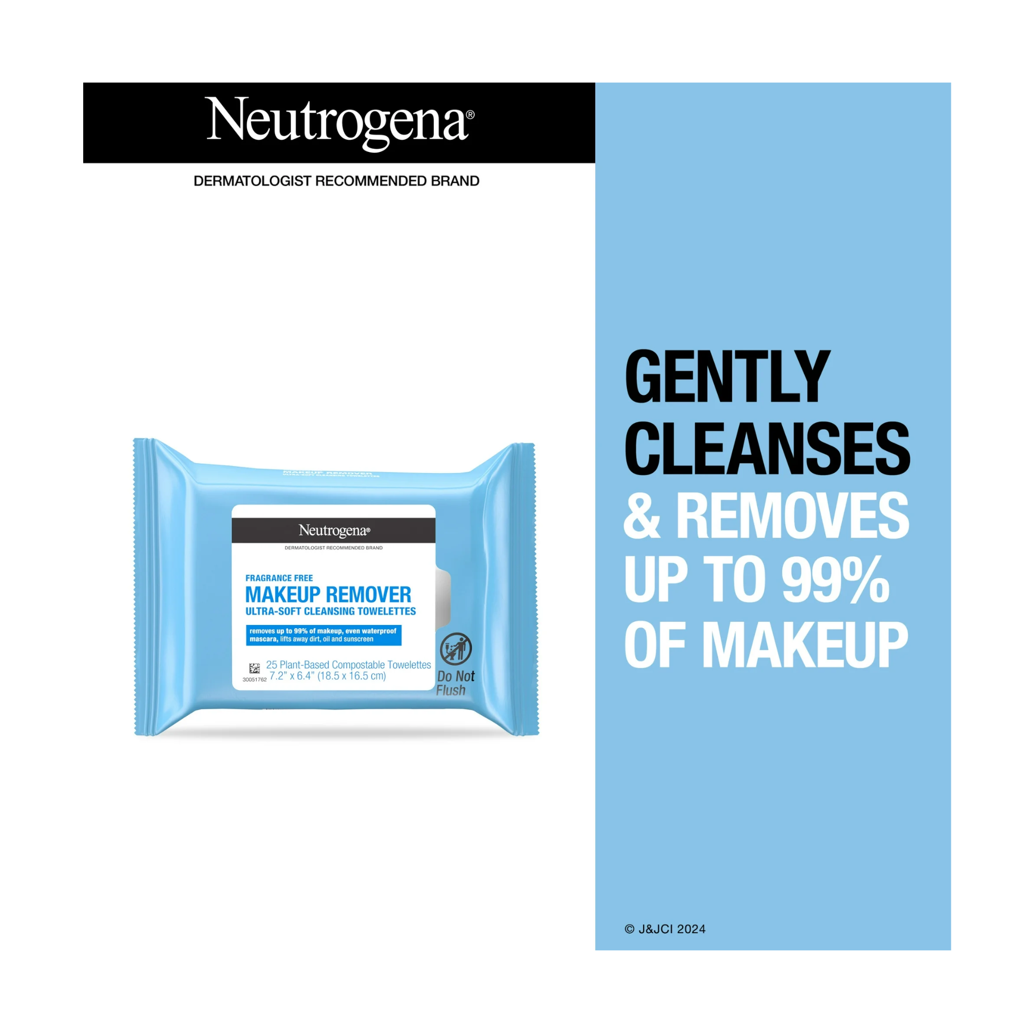 Neutrogena, Makeup Remover Wipes, Fragrance-Free Cleansing Wipes, 25 Count
