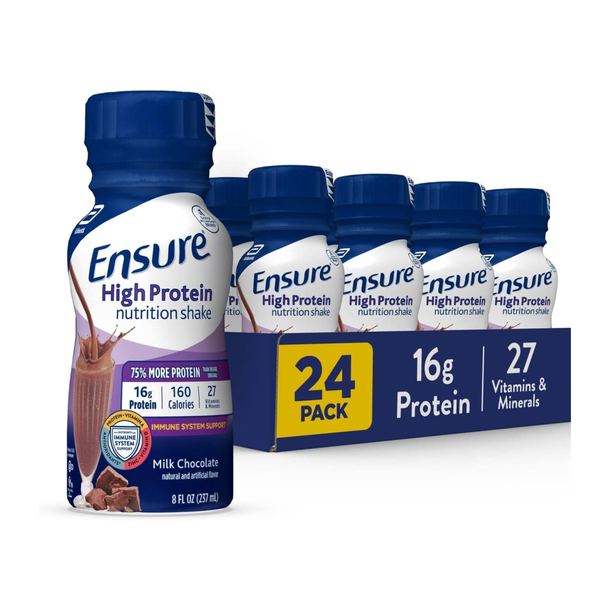 Ensure, High Protein Nutrition Shake, Milk Chocolate Flavor, 16g Protein for Muscle Health, 8 fl oz Bottles, 24 Count