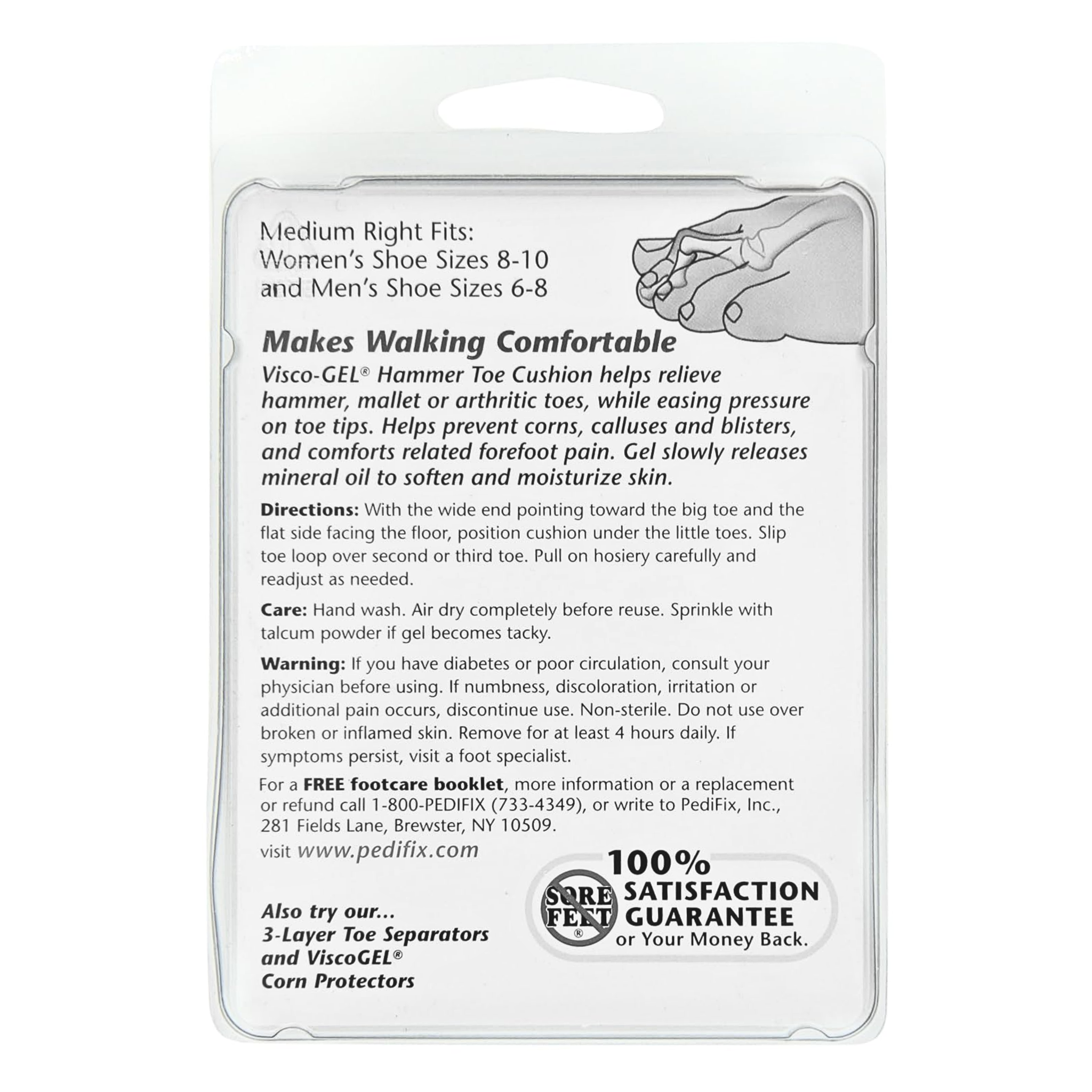 PediFix, Visco-GEL Hammer Toe Cushion, Medium Right, Cushioned Relief and Protection, 1 Each
