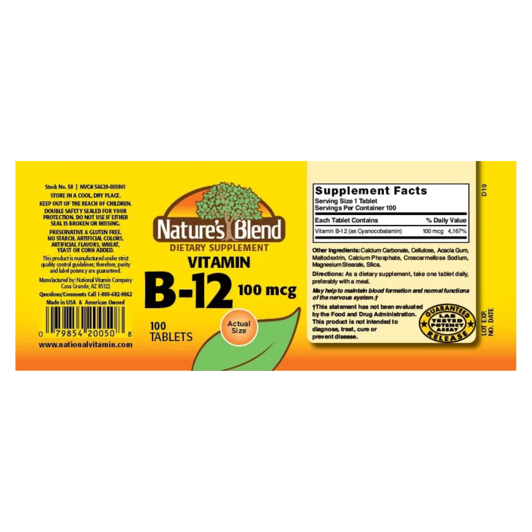 Nature's Blend, Vitamin B12 100 mcg Tablets, Supports Energy and Nervous System Health, 100 Count - Pharmaful