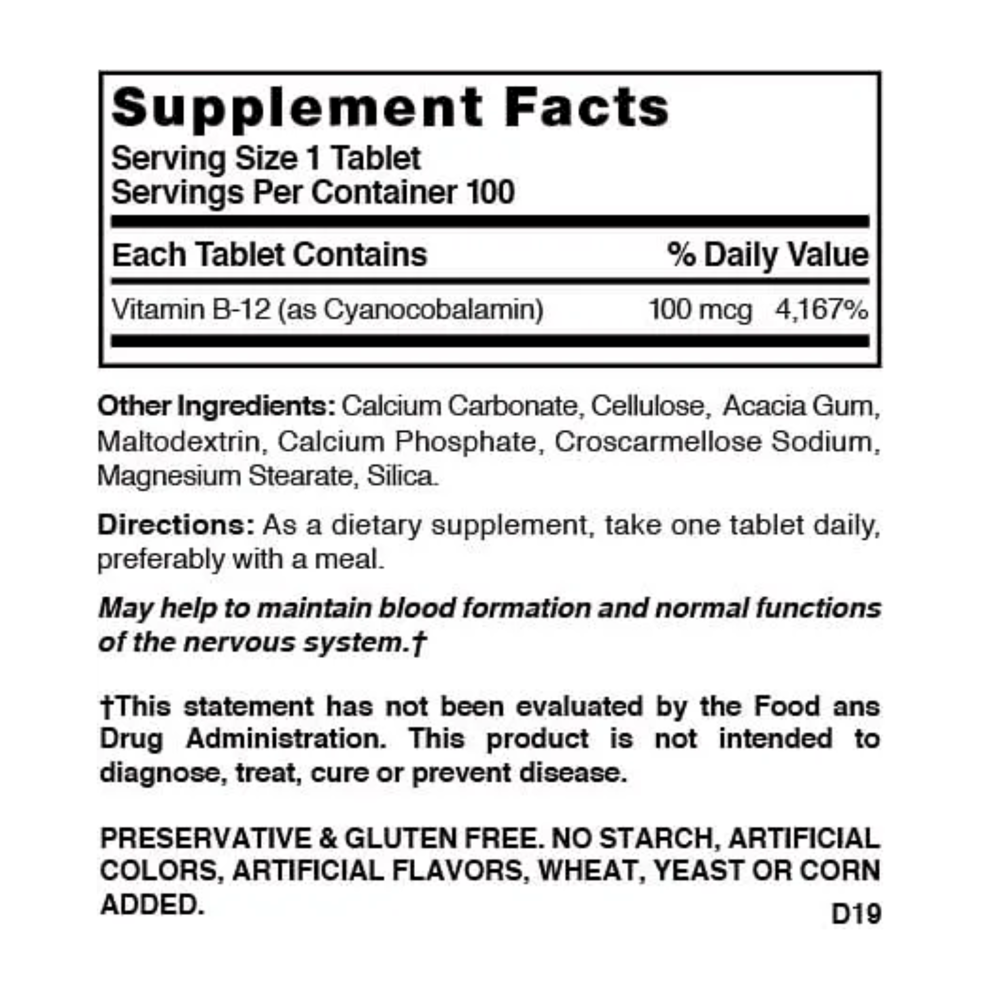 Nature's Blend, Vitamin B12 100 mcg Tablets, Supports Energy and Nervous System Health, 100 Count - Pharmaful