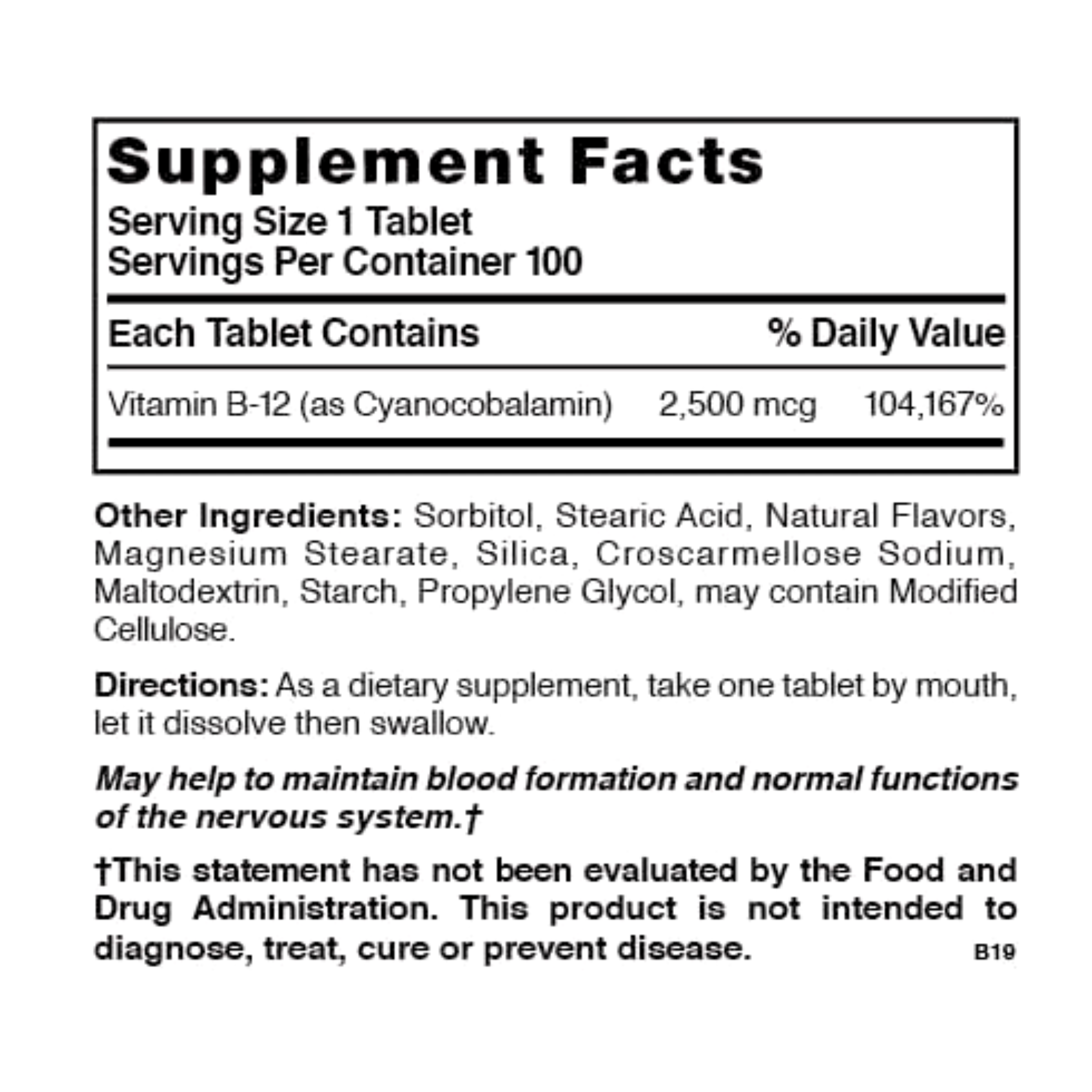 Nature's Blend, Vitamin B-12 Tablets, 2500 mcg, High-Potency Energy & Nervous System Support, 100 Count - Pharmaful