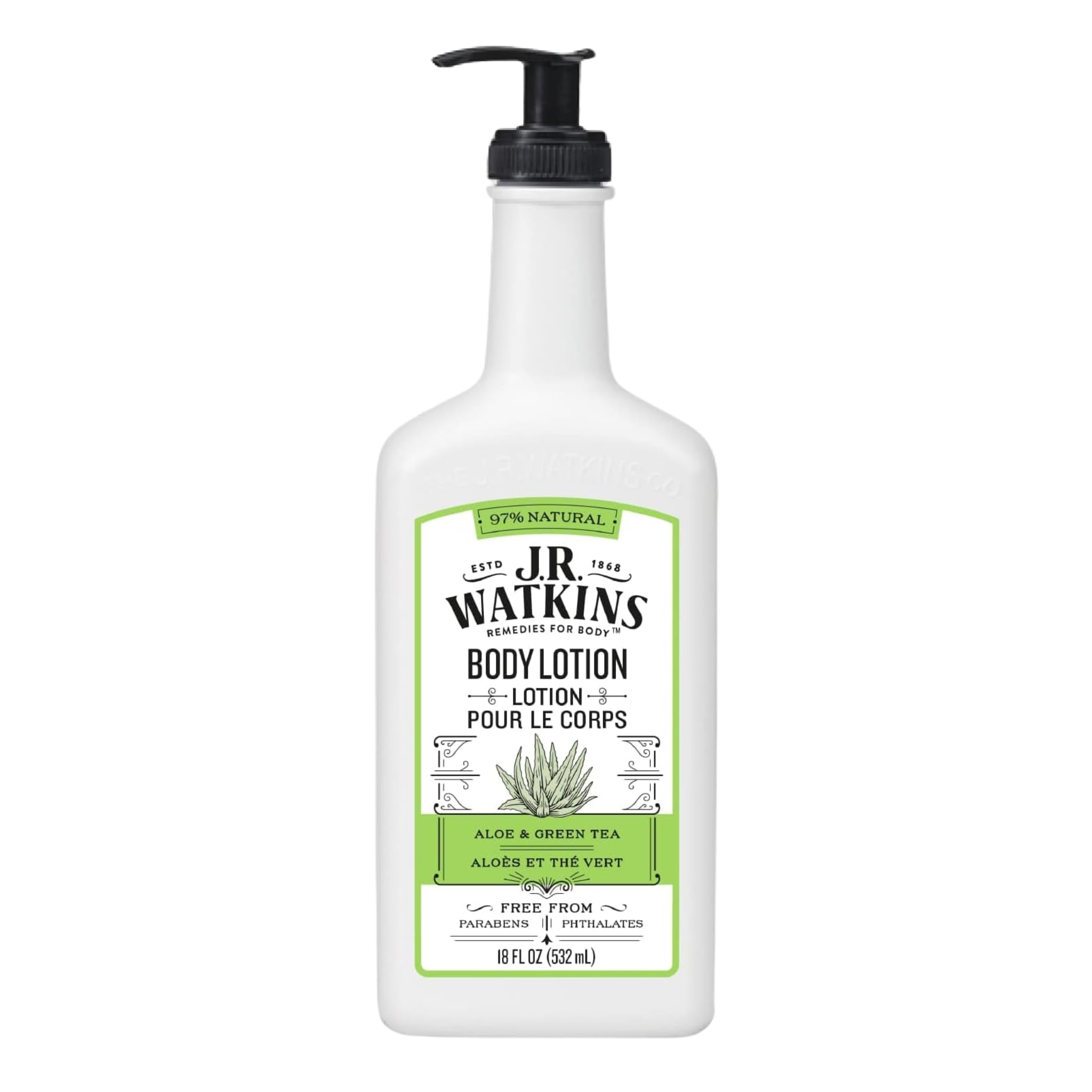 J.R. Watkins, Daily Moisturizing Lotion, Aloe and Green Tea for Refreshing Skin Hydration, 18 oz Pump