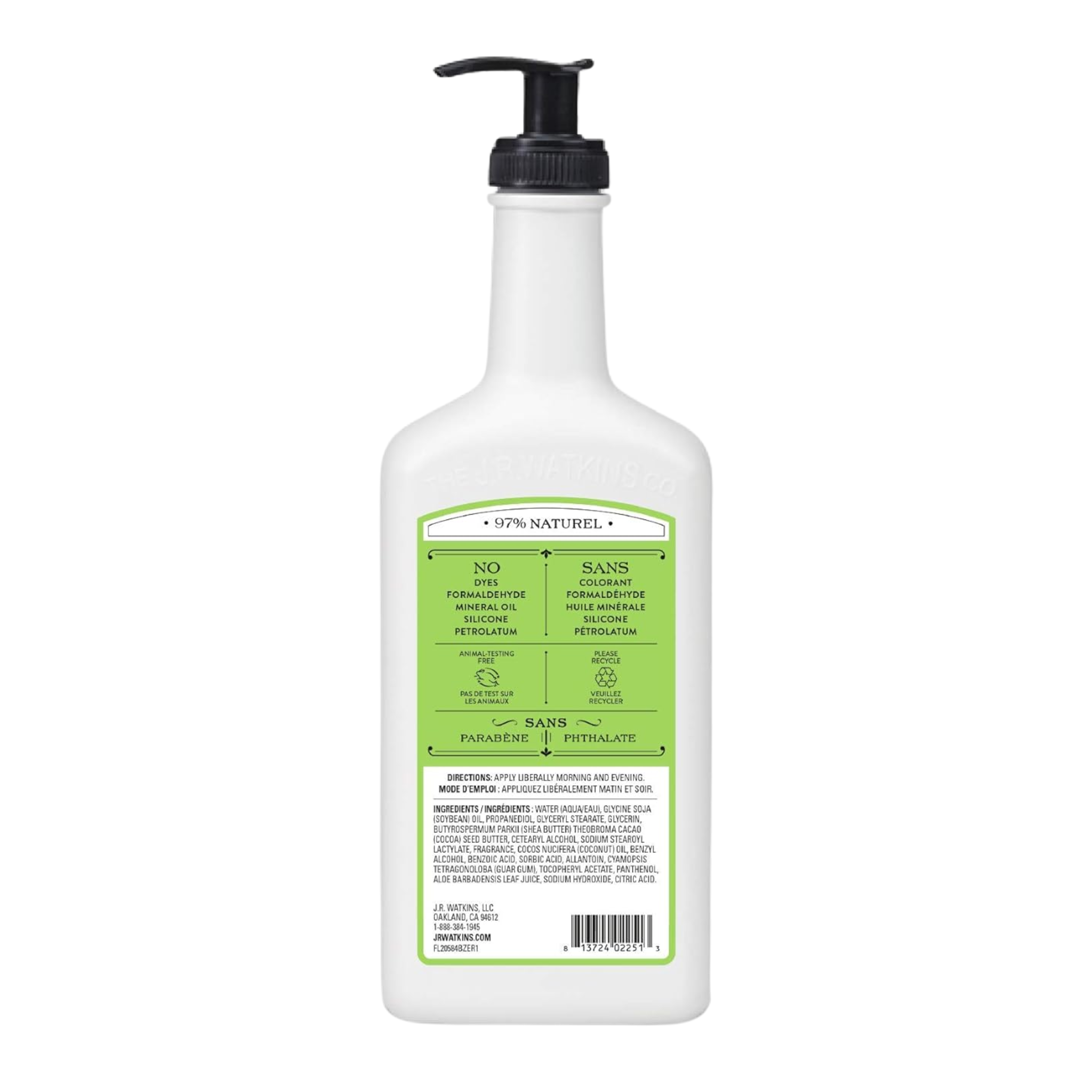 J.R. Watkins, Daily Moisturizing Lotion, Aloe and Green Tea for Refreshing Skin Hydration, 18 oz Pump