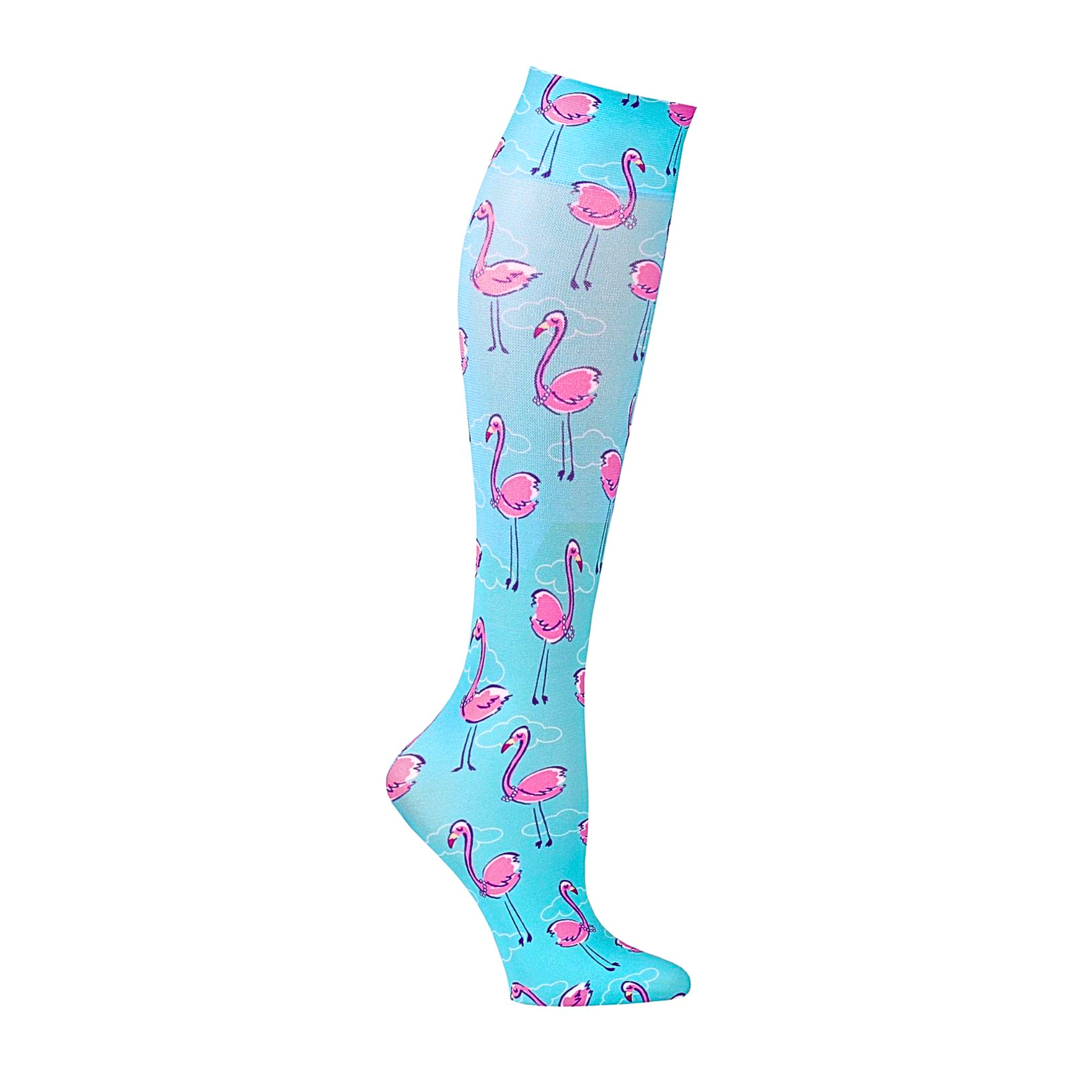 Celeste Stein, 8-15 mmHg Compression Socks, Stylish & Therapeutic Support, Flamingos & Pearls, Queen Size