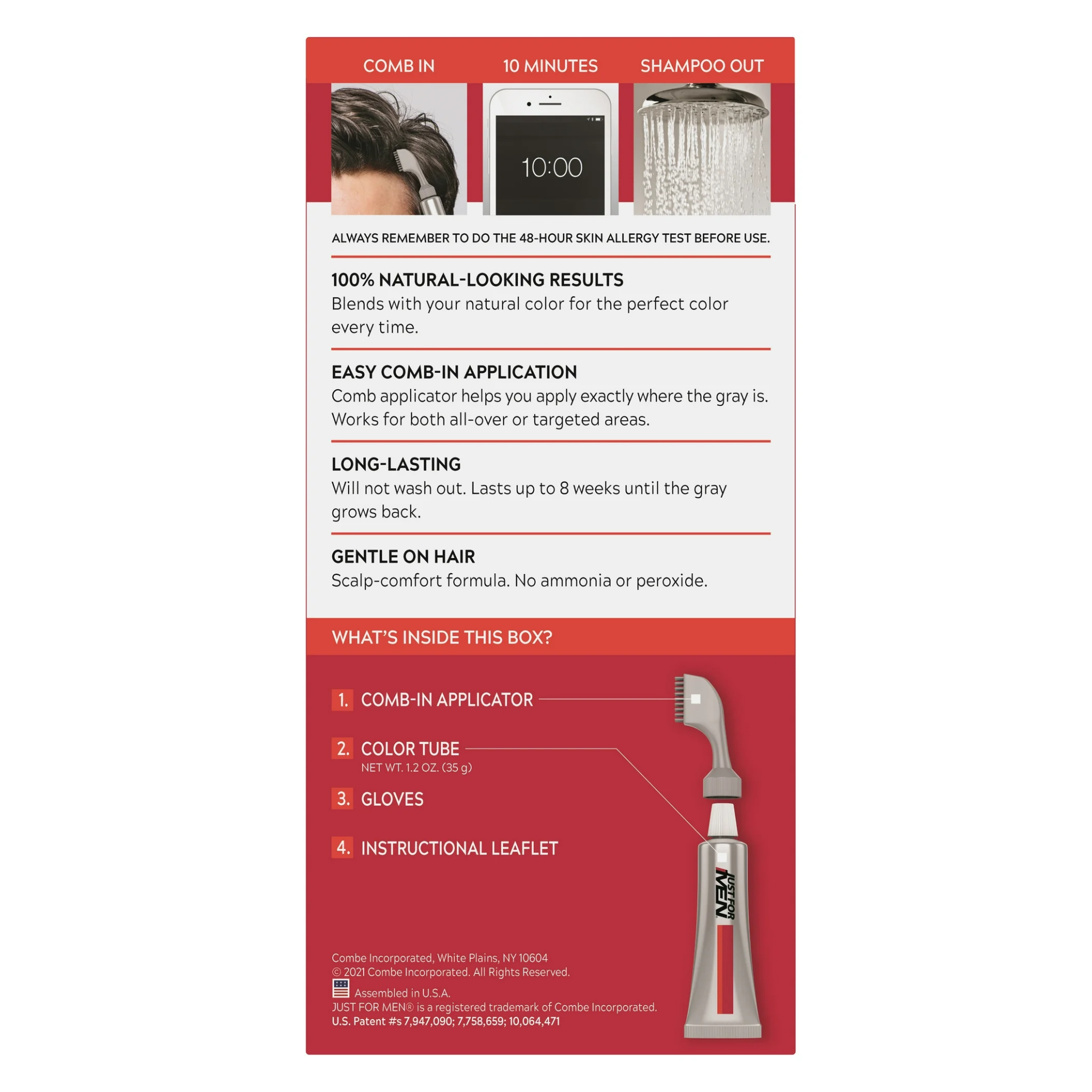 Just For Men, AutoStop Haircolor, Real Black A-55, No-Mix Formula for Natural Gray Coverage, 1 Each