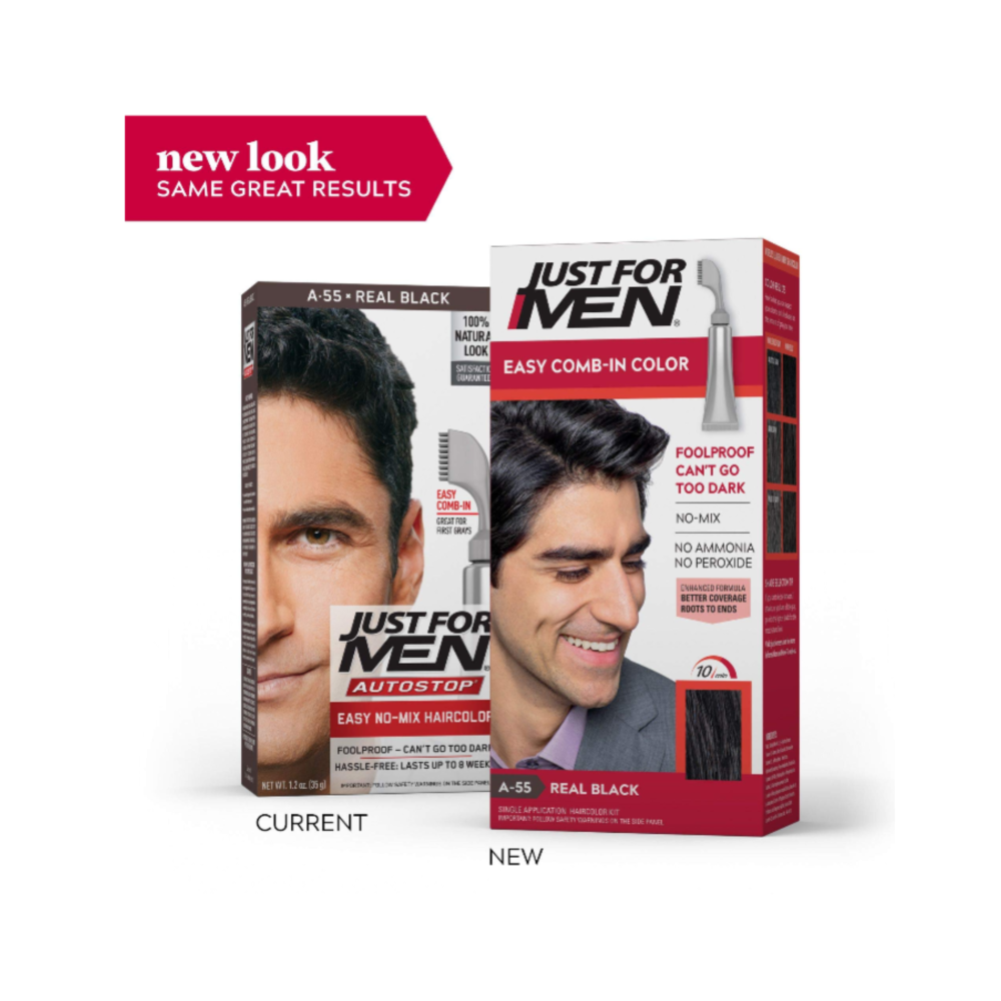 Just For Men, AutoStop Haircolor, Real Black A-55, No-Mix Formula for Natural Gray Coverage, 1 Each
