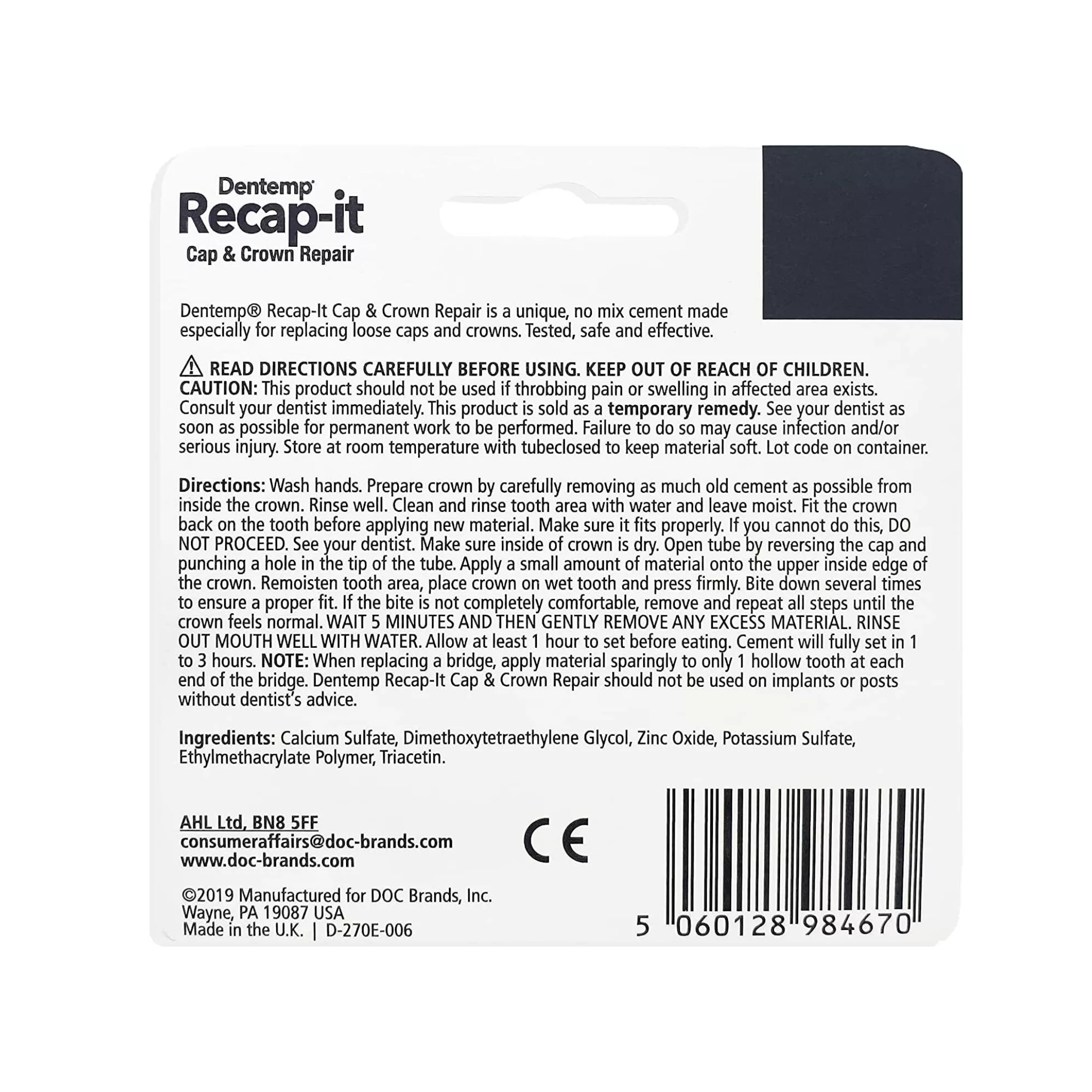 Recapit, Loose Cap Dental Repair, Temporary Fix for Secure Hold, 8 Repairs