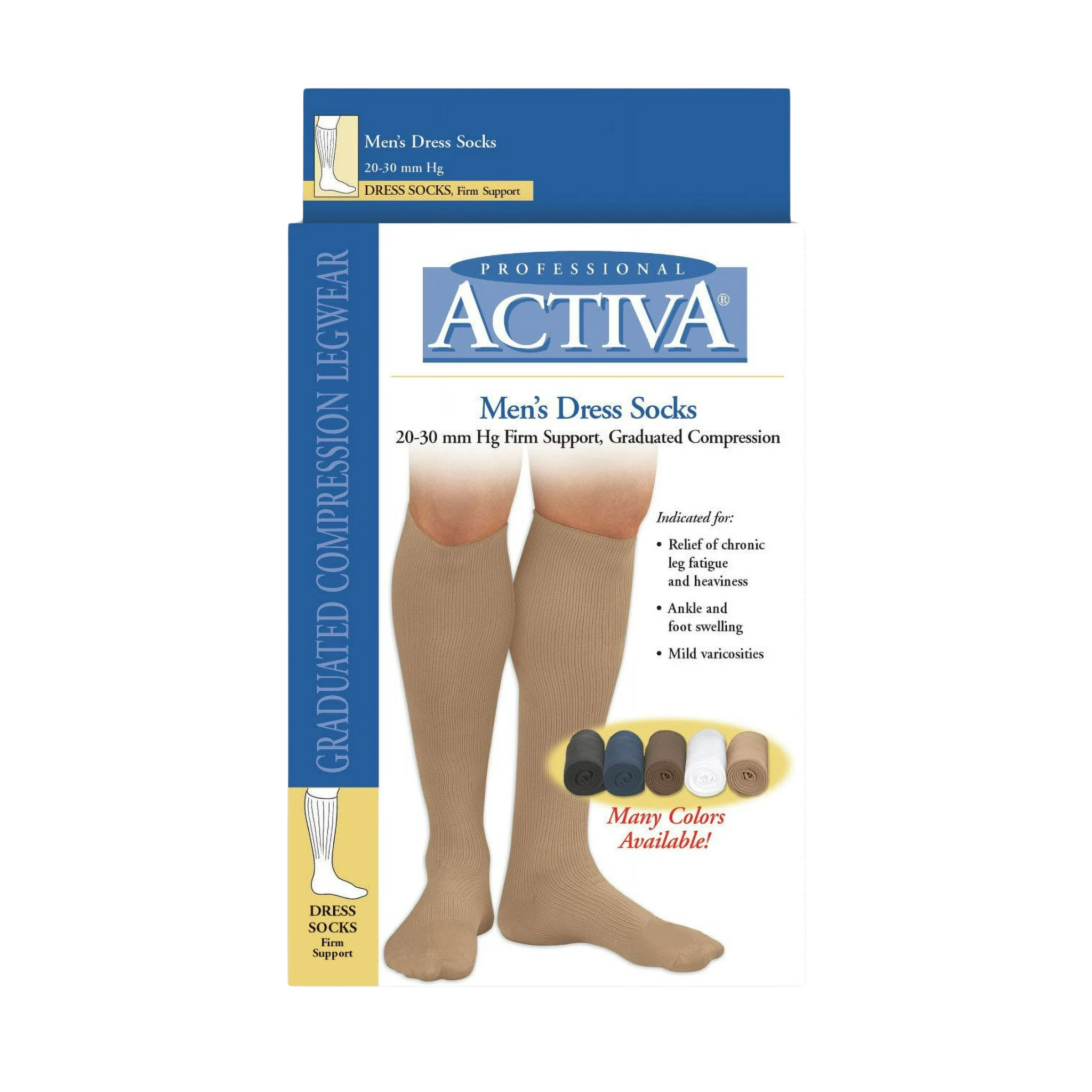 Activa Men's Microfiber Dress Socks, Pinstripe, 20-30 mmHg, Tan, Small