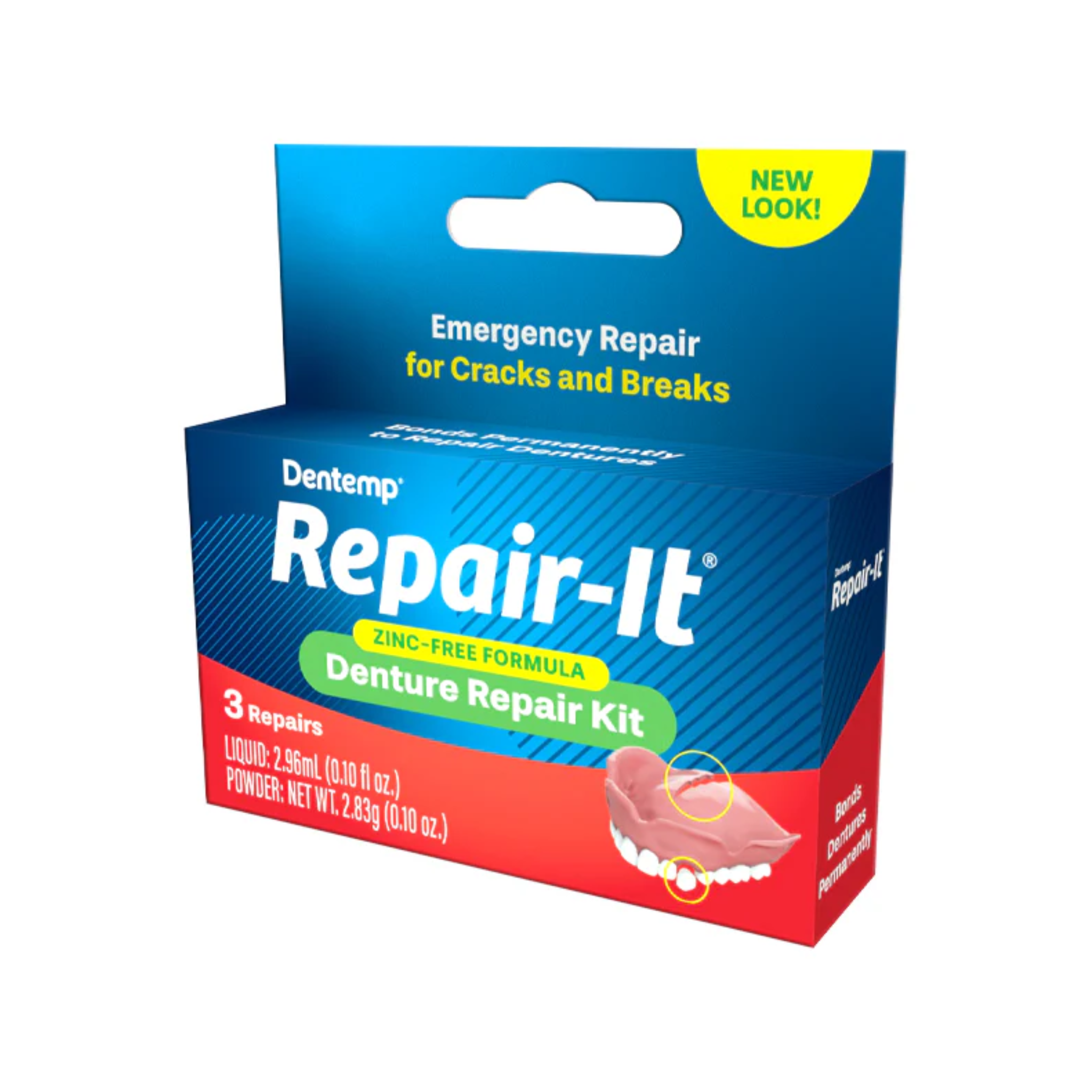 Dentemp, Repair-It Denture Repair Kit, Temporary and Strong Dental Repair Solution for 3 Repairs, 1 Kit - Pharmaful