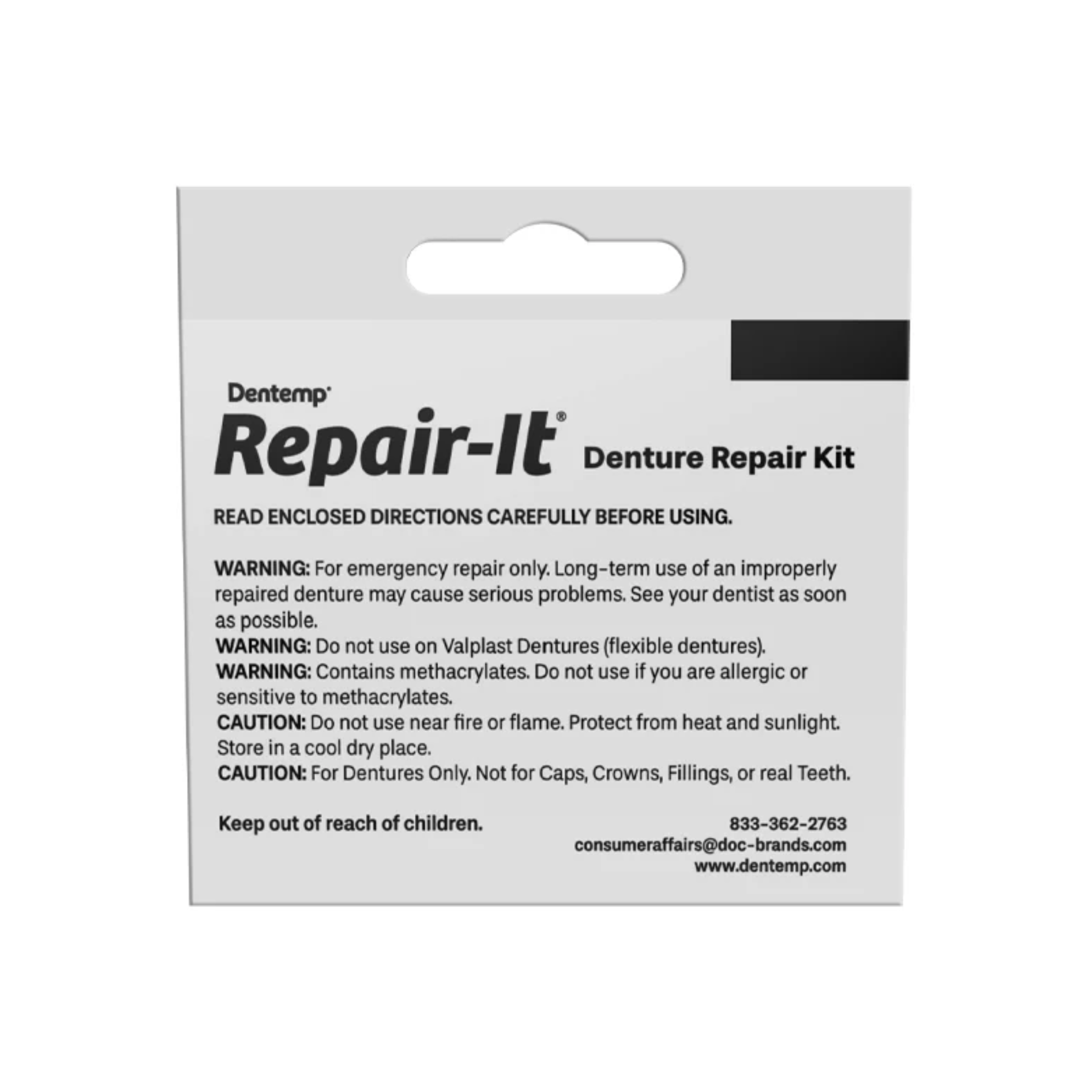 Dentemp, Repair-It Denture Repair Kit, Temporary and Strong Dental Repair Solution for 3 Repairs, 1 Kit - Pharmaful