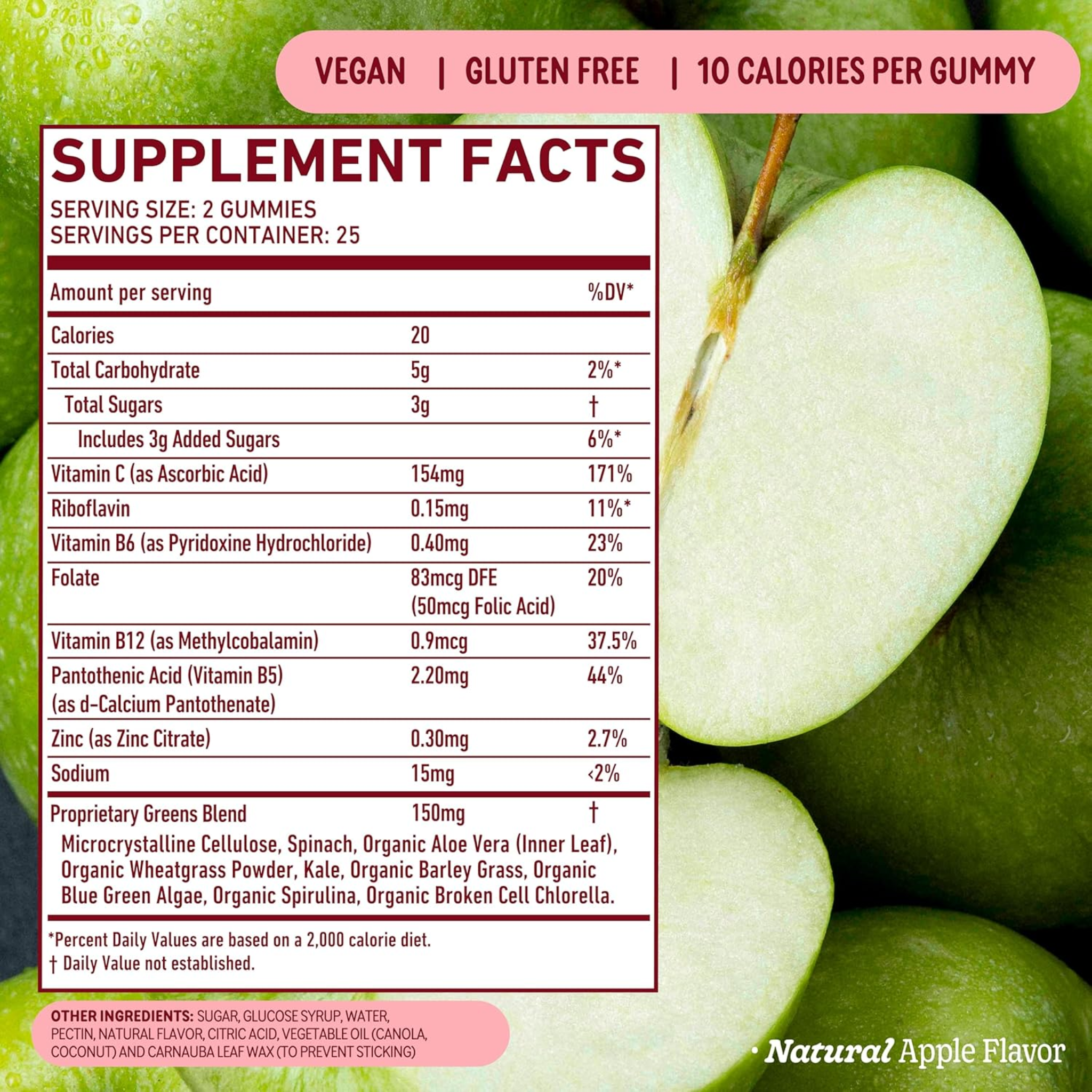 8Greens, Supergreens Gummies, Superfood Gummy with Metabolism Support, Immunity & Focus Benefits, Digestive Enzymes, Organic Superfoods and Antioxidants, Apple Flavor, 50 Count (Pack of 6)
