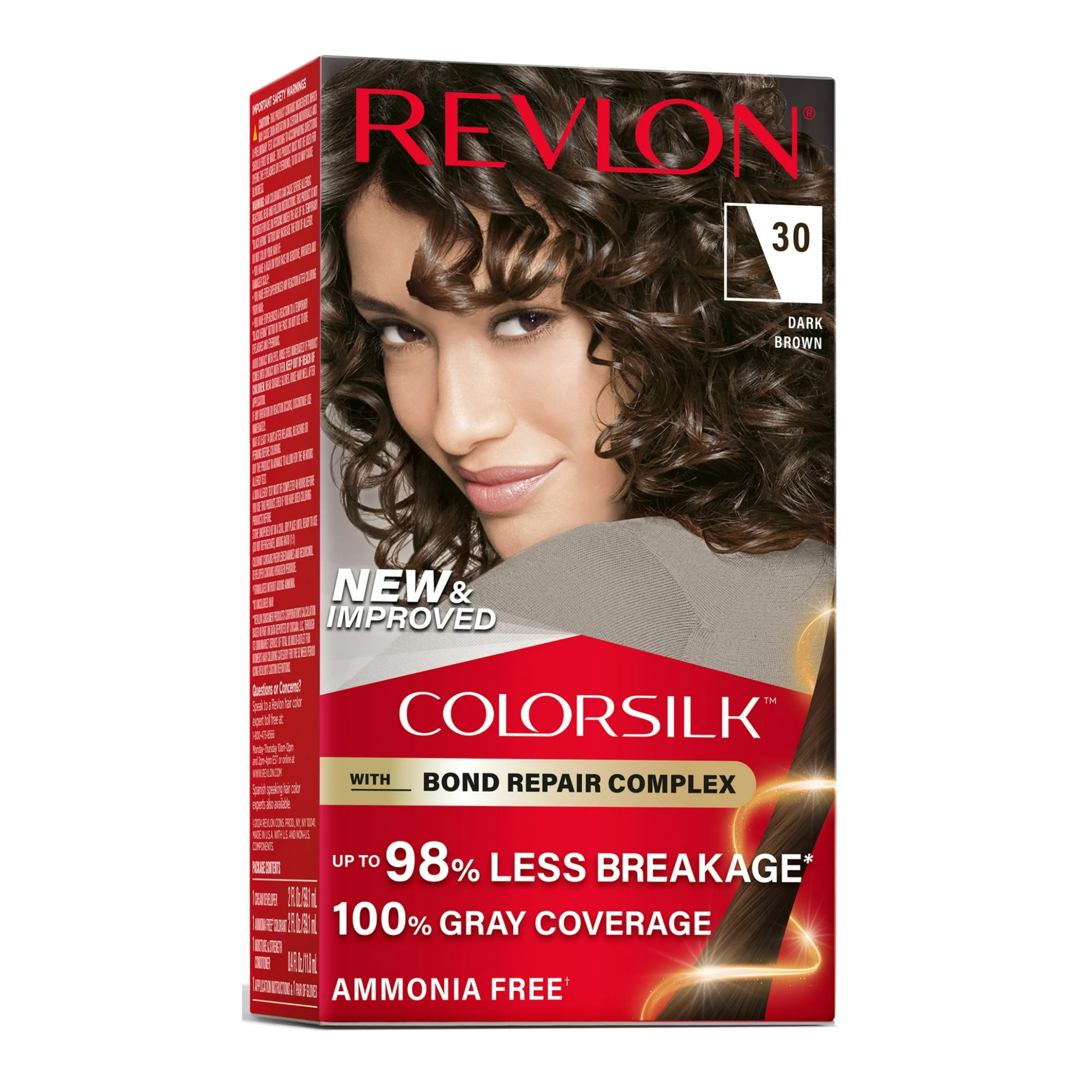 Revlon, ColorSilk Permanent Hair Color, Bond Repair Complex, 30 Dark Brown, Rich Color & Hair Strengthening, 1 Pack - Pharmaful