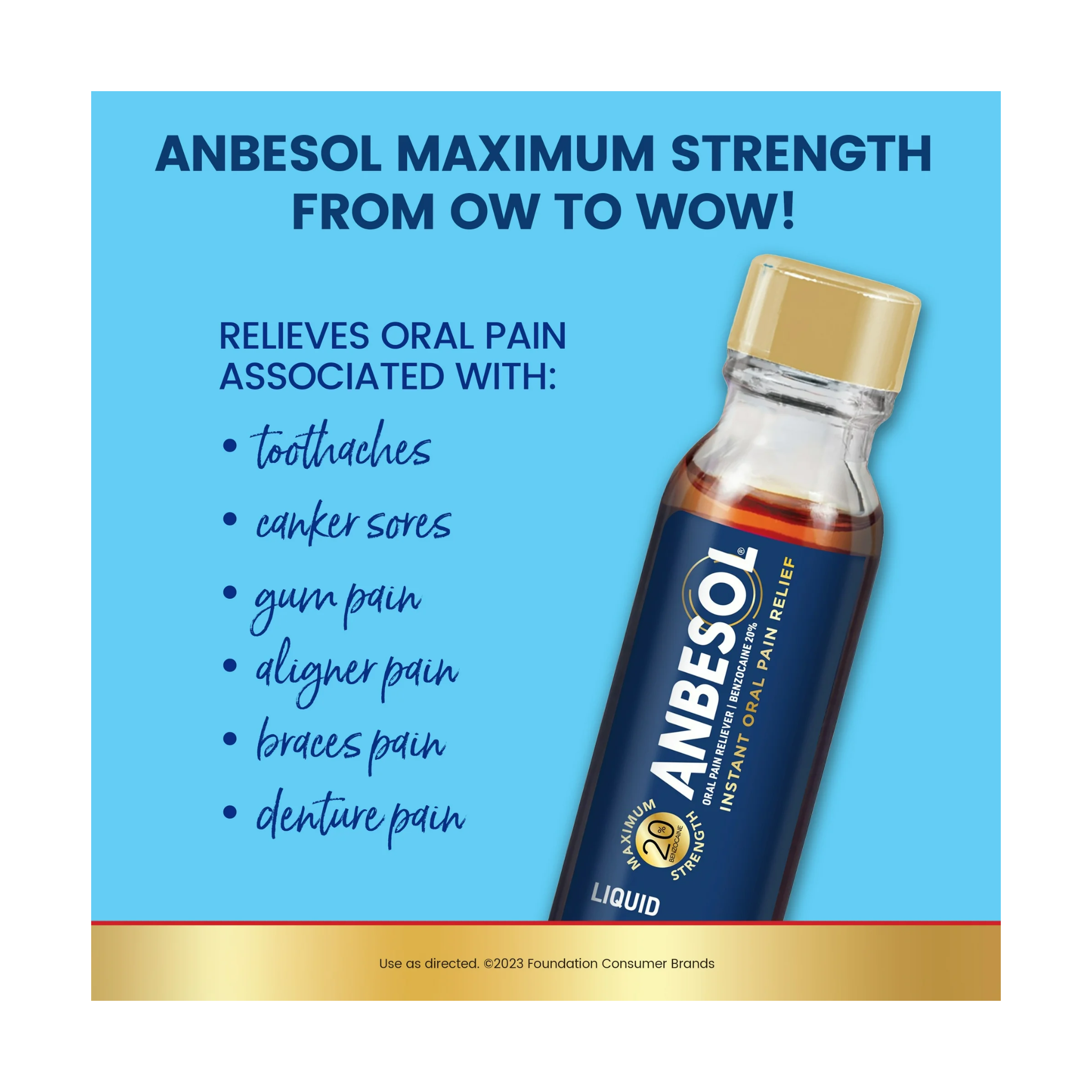 Anbesol, Instant Oral Pain Relief, Benzocaine Liquid Maximum Strength for Fast Numbing, 0.41 fl oz
