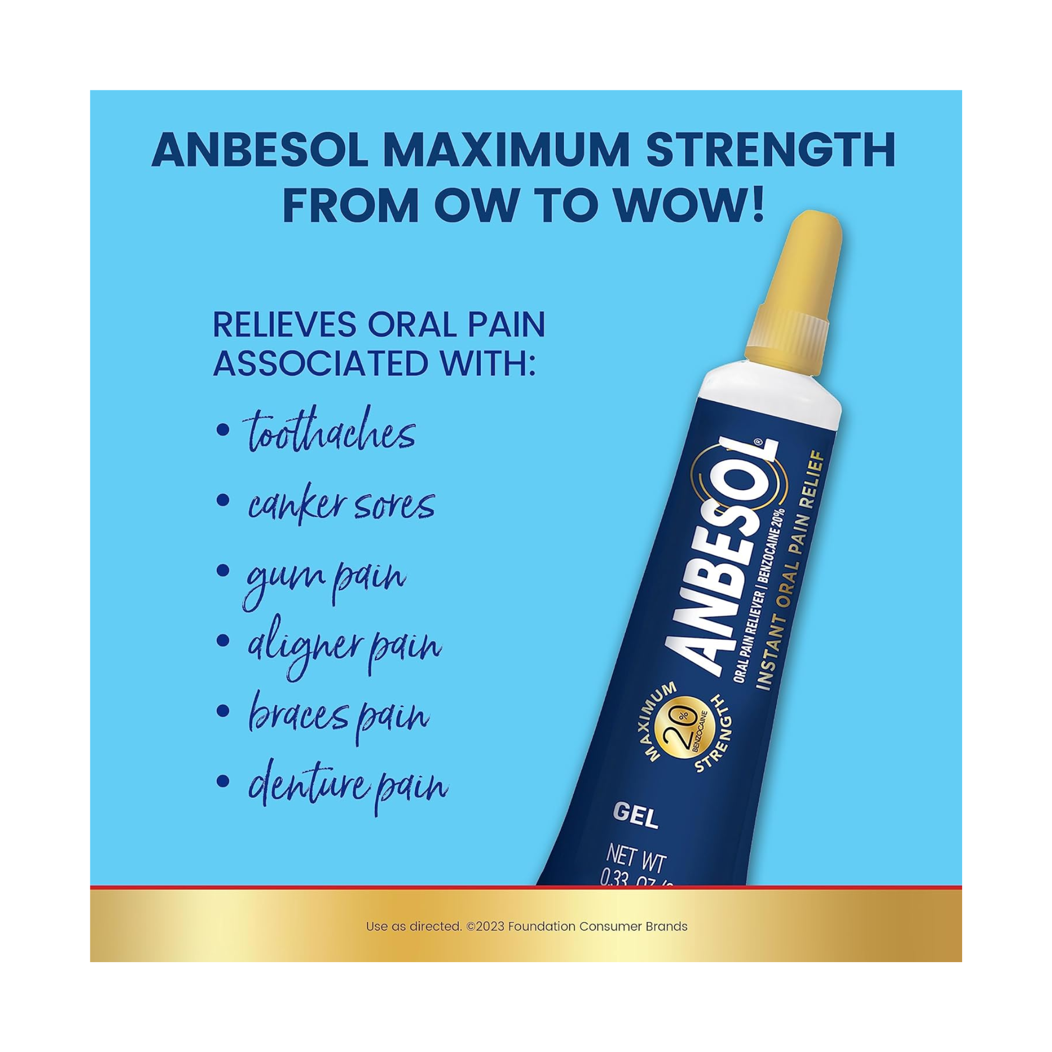 Anbesol, Gel Maximum Strength, Instant Oral Pain Relief for Soothing Comfort, 0.33 oz