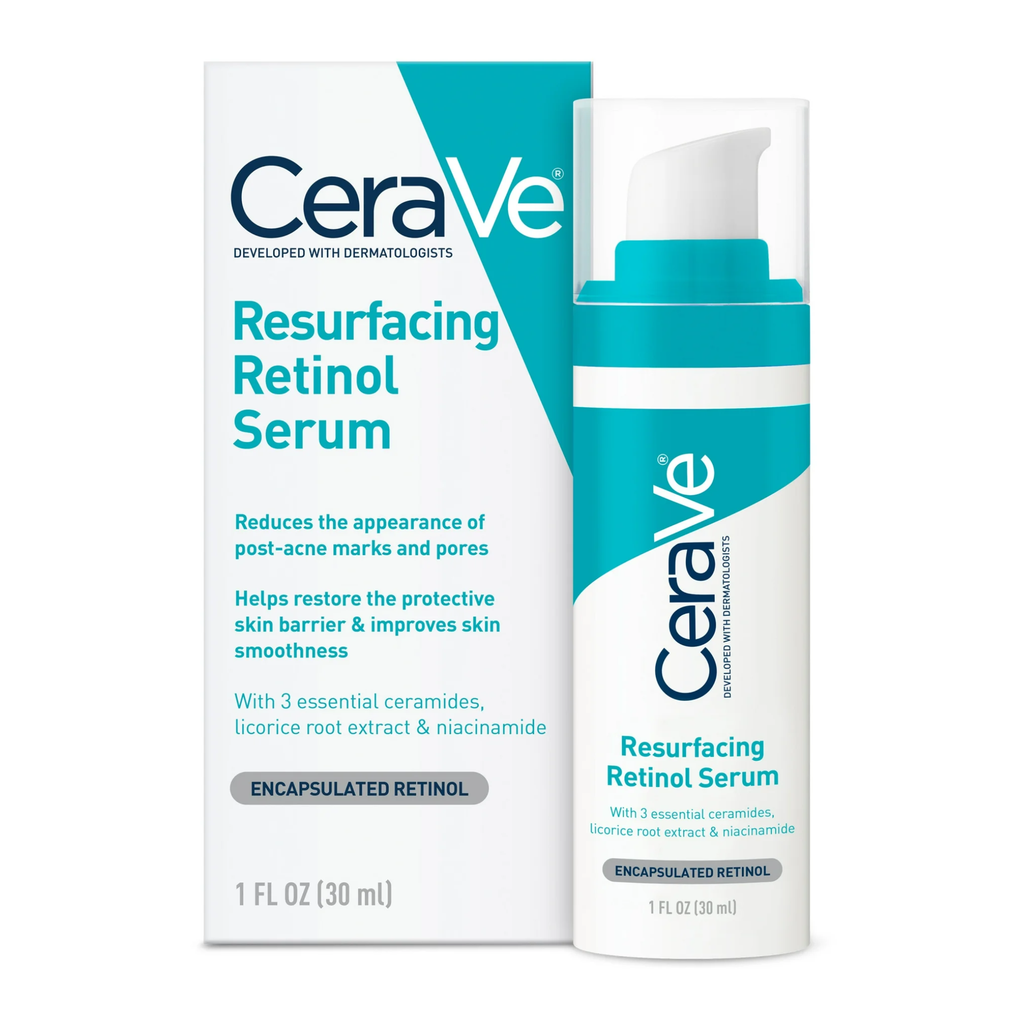 CeraVe, Acne Resurfacing Retinol Face Serum for Acne-Prone Skin, Smooths and Refines Texture, 1 fl oz