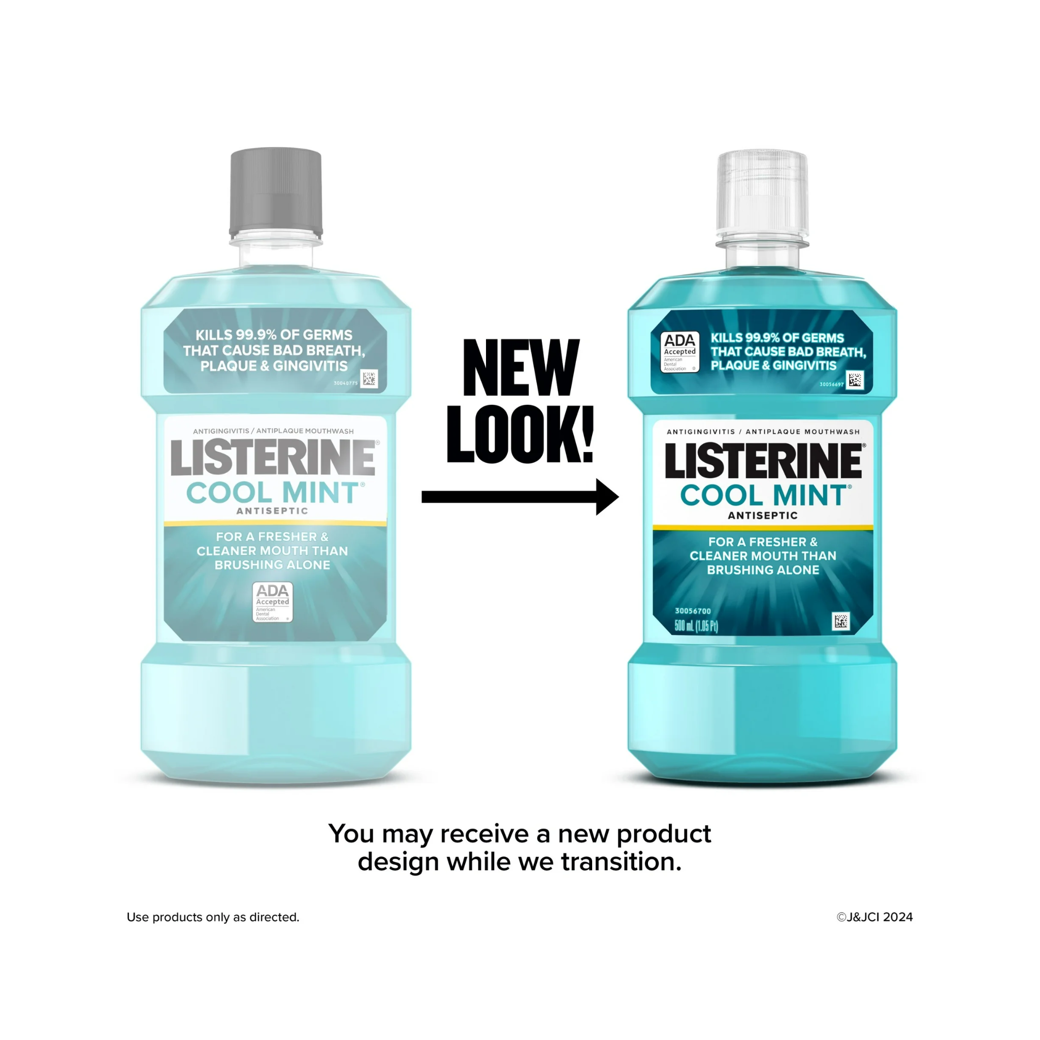 Listerine, Cool Mint Antiseptic Mouthwash, Fights Bad Breath and Plaque, Oral Care Solution, 500 mL