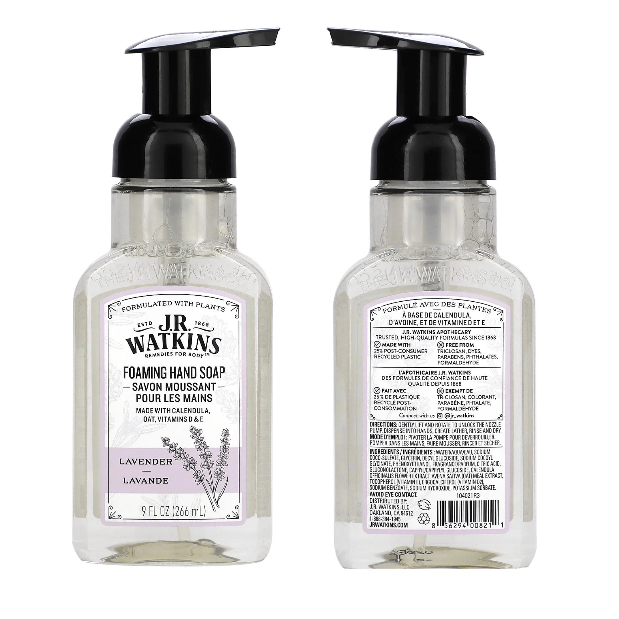 J.R. Watkins, Foaming Hand Soap, Lavender, Calming & Moisturizing, 9 oz - Pharmaful
