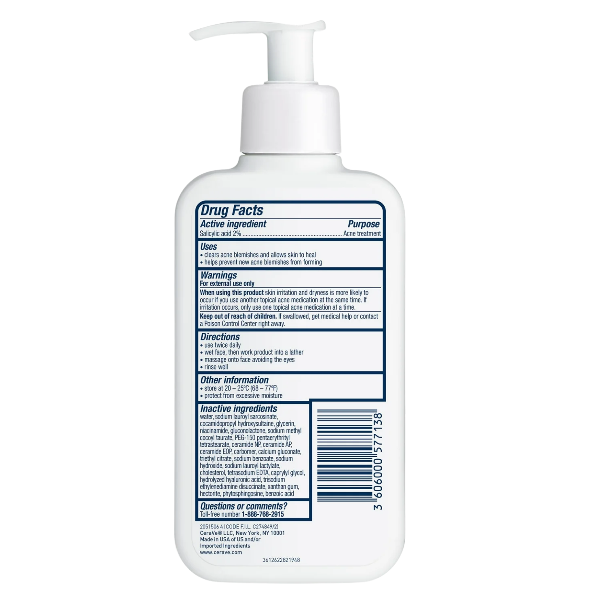 CeraVe, Acne Face Wash with Salicylic Acid and Purifying Clay for Oily Skin, 8 fl oz