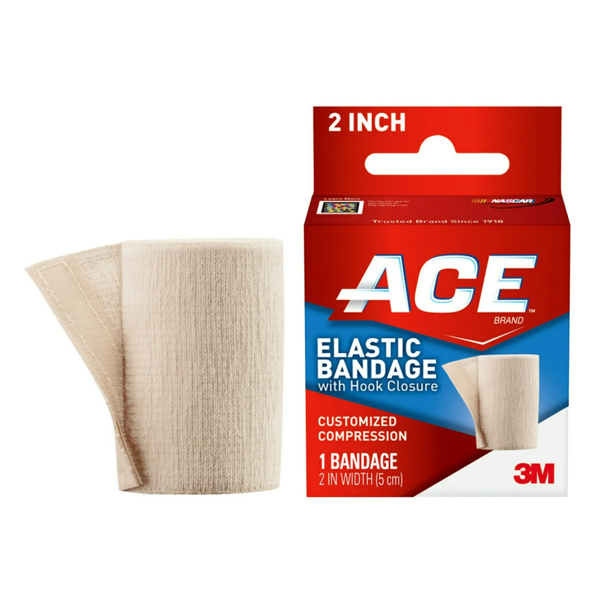 ACE, Elastic Bandage with Hook Closure, Adjustable Compression, 2 Inches, One Size