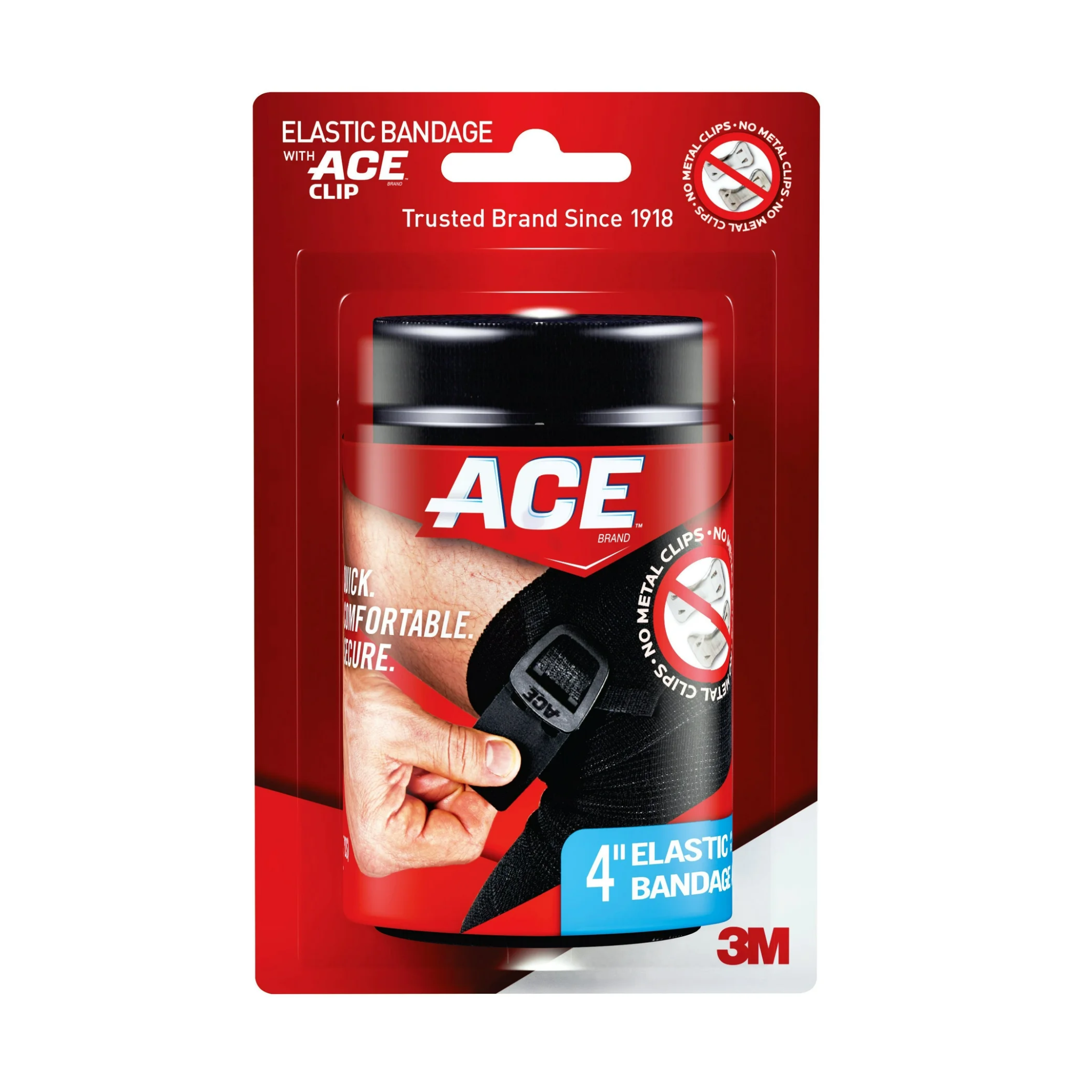 ACE Brand, Elastic Bandage, Soft & Discreet Support with Clip, 4 Inch, Black