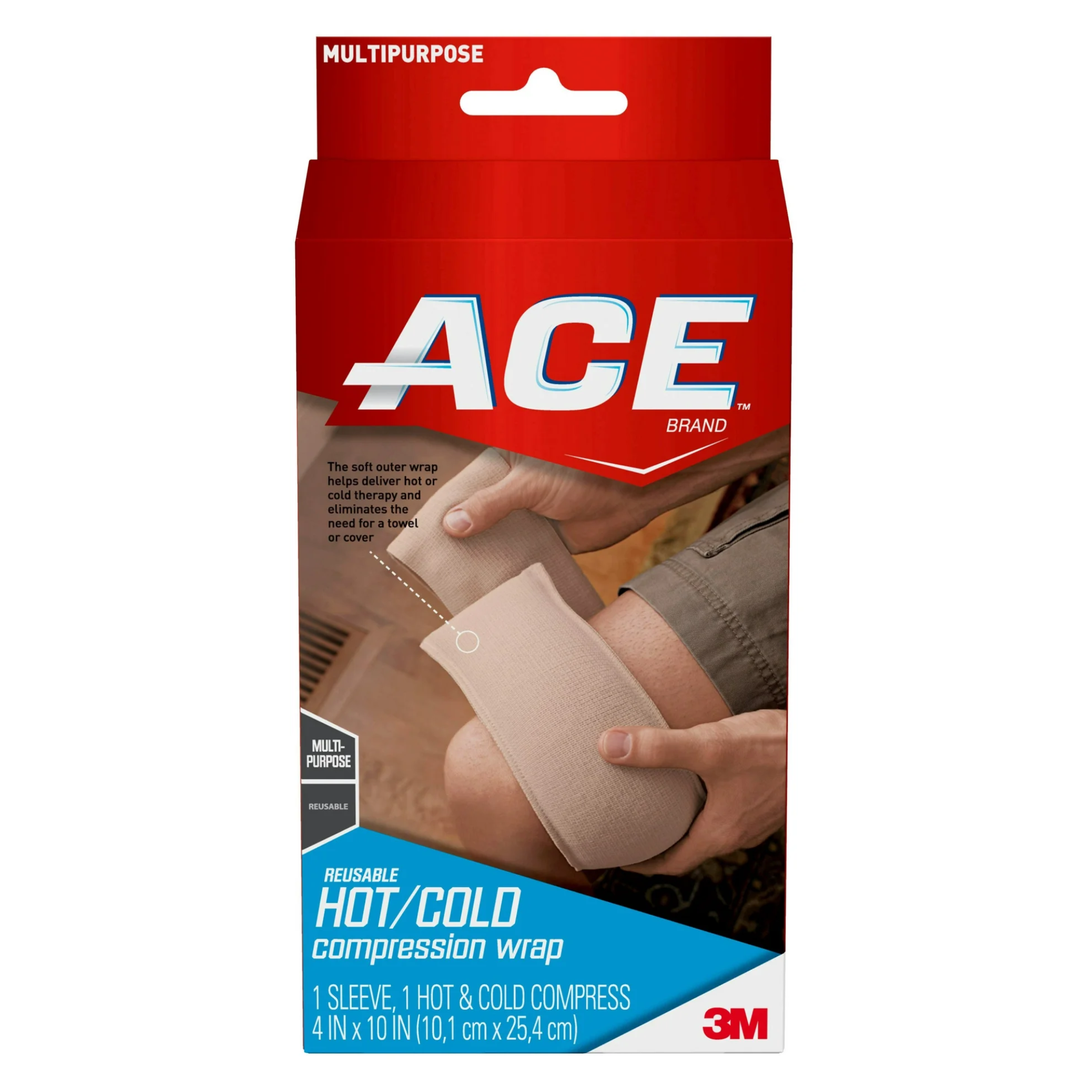 ACE, Reusable Hot/Cold Compress Wrap, Pain Relief for Sprains & Muscle Aches, Beige, 1 Pack