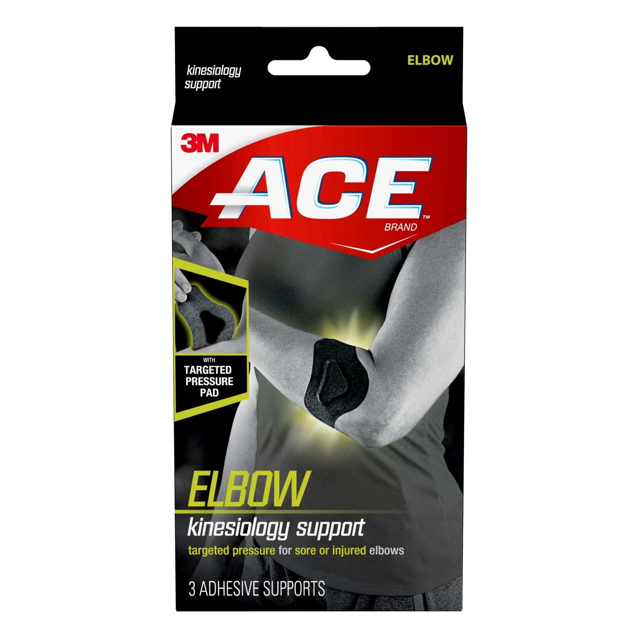 ACE, Kinesiology Elbow Support, Adhesive Supports for Sports and Performance, One Size, 3 ct