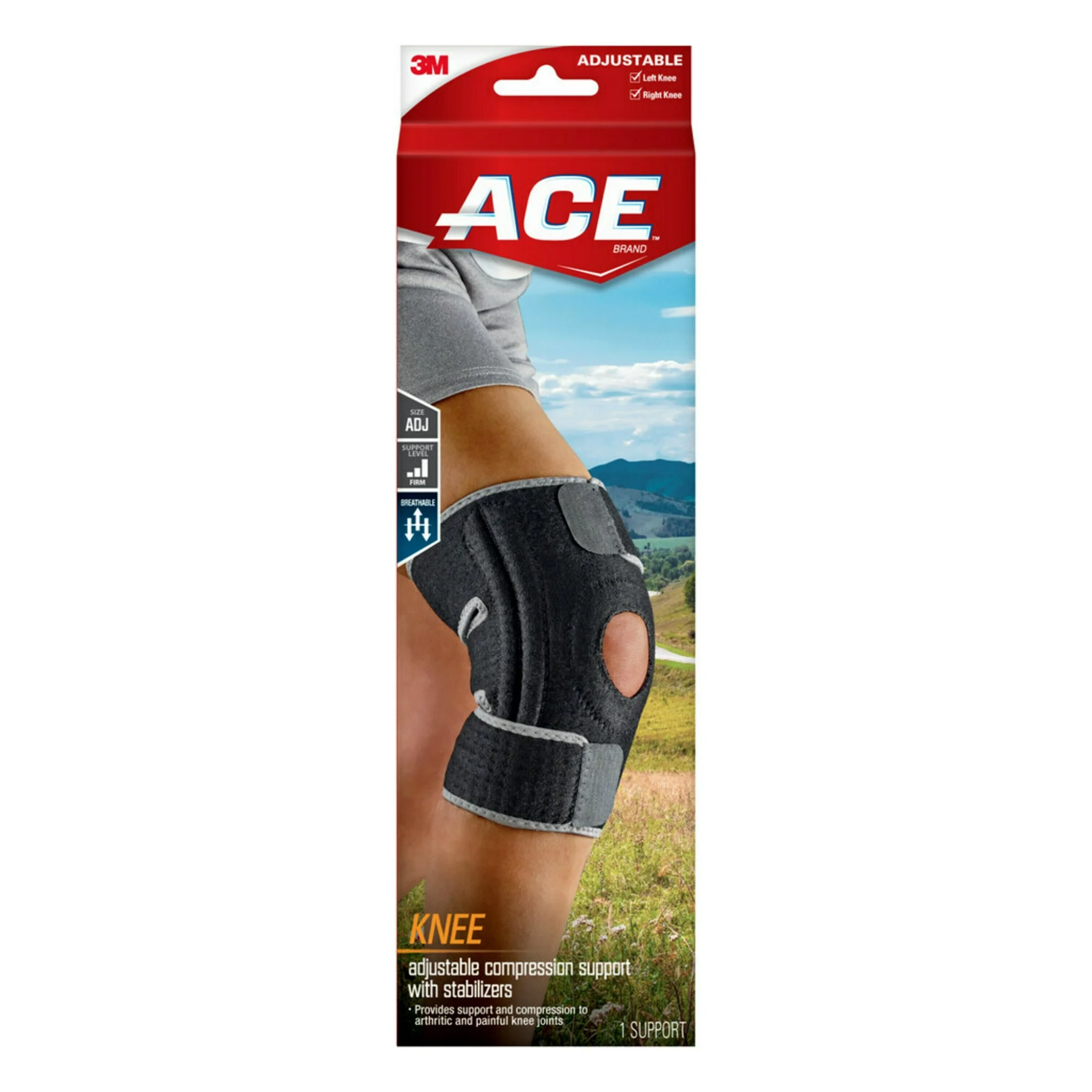ACE, Knee Brace with Double Lateral Stabilizers, Adjustable Support for Enhanced Stability, Black