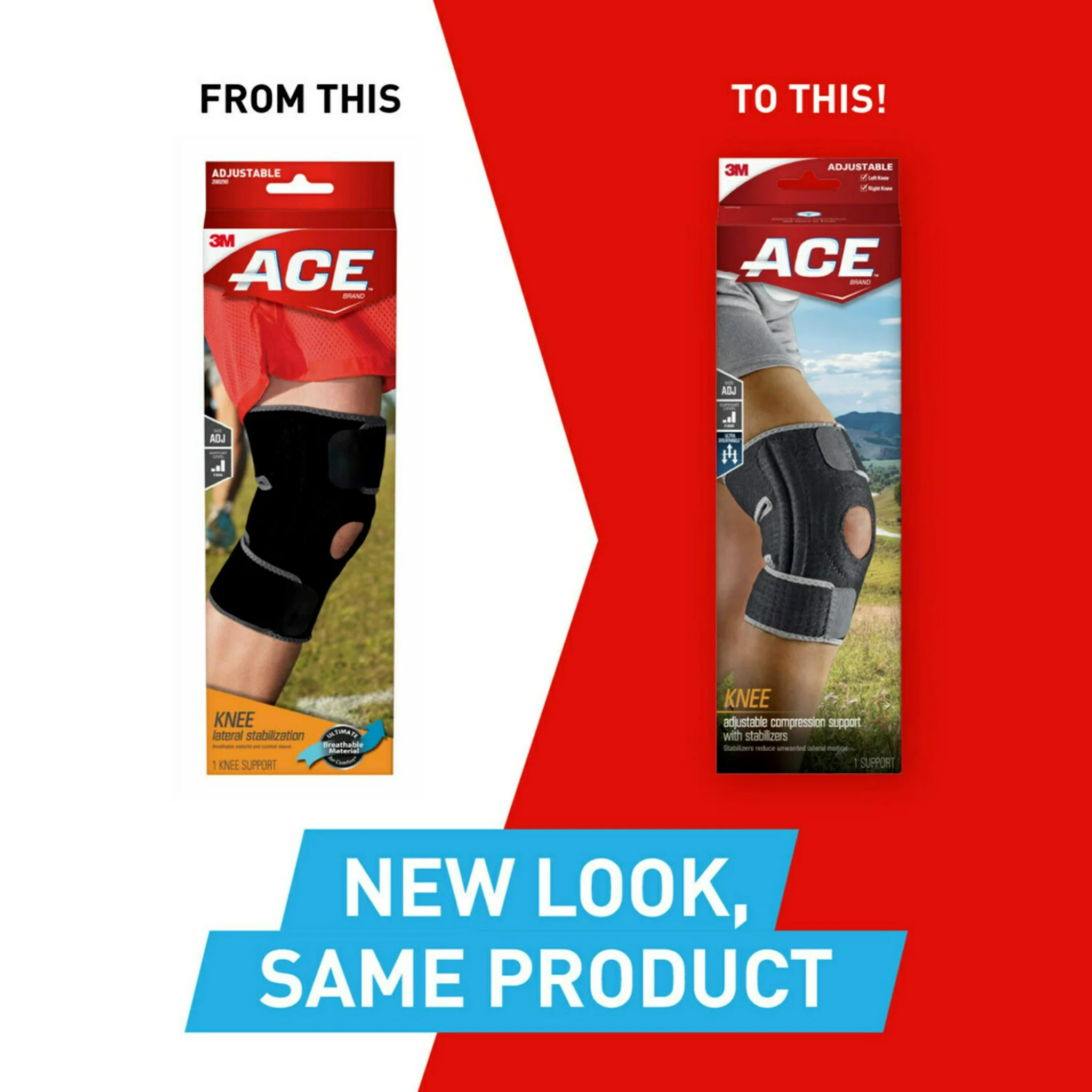 ACE, Knee Brace with Double Lateral Stabilizers, Adjustable Support for Enhanced Stability, Black