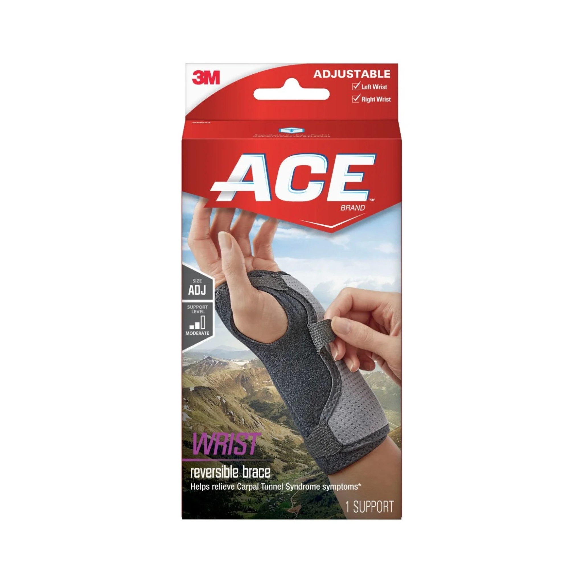 ACE, Reversible Wrist Splint, Adjustable Support for Comfort and Stability, One Size