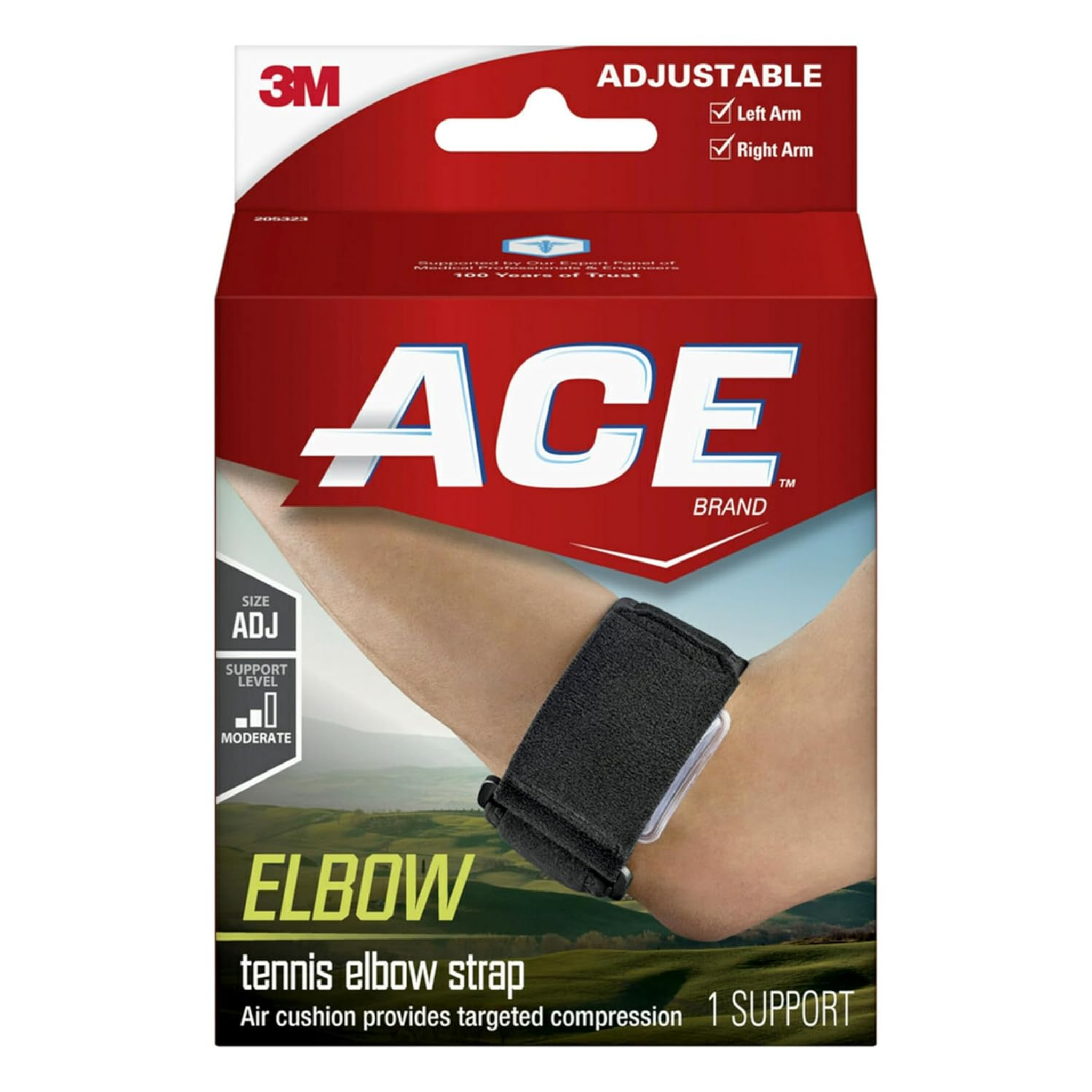 ACE, Tennis Elbow Support, Adjustable for Pain Relief and Comfort, Black, 1/Pack