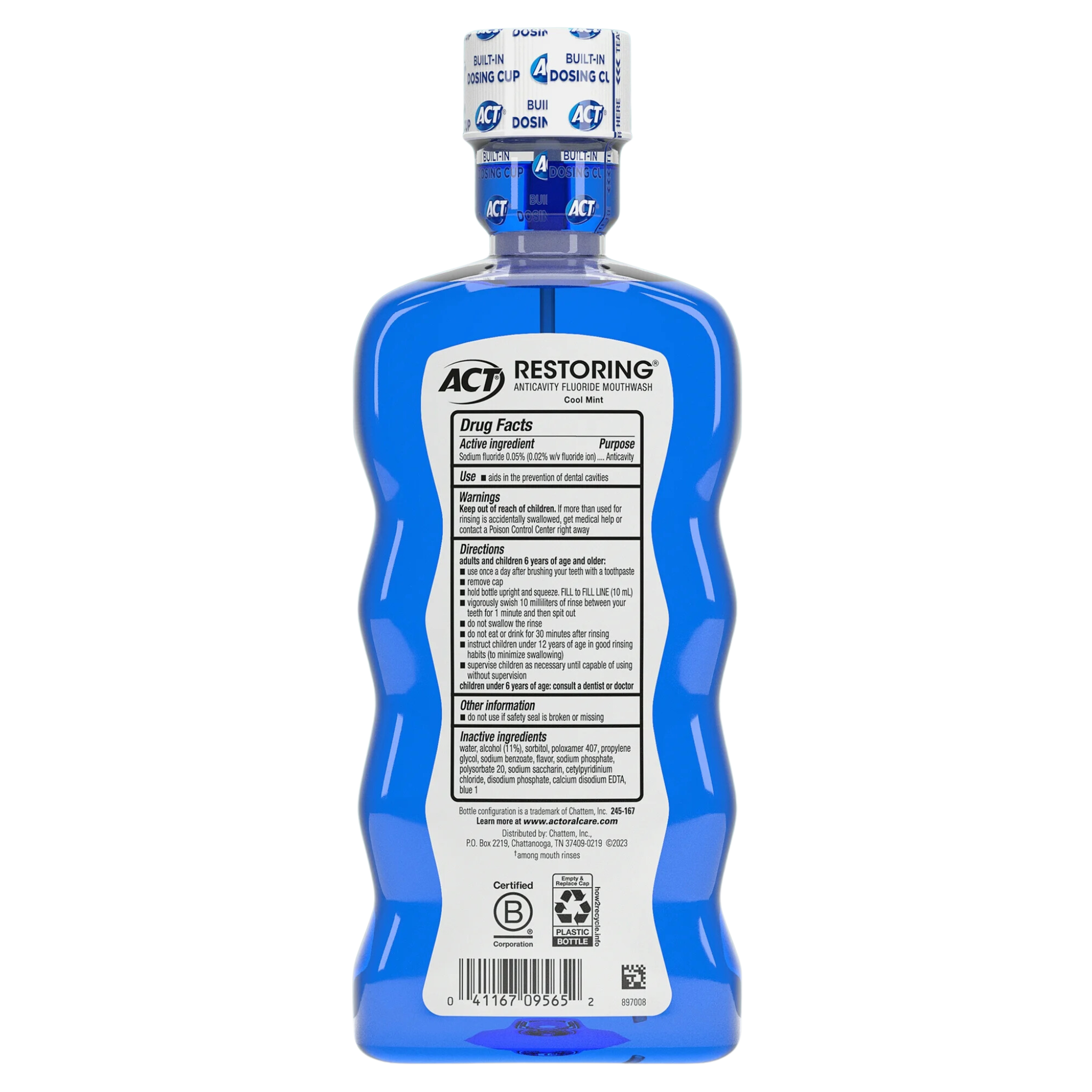 ACT, Restoring Anticavity Fluoride Mouthwash, Cool Mint Flavor, Strengthens Enamel and Freshens Breath, 18 fl oz