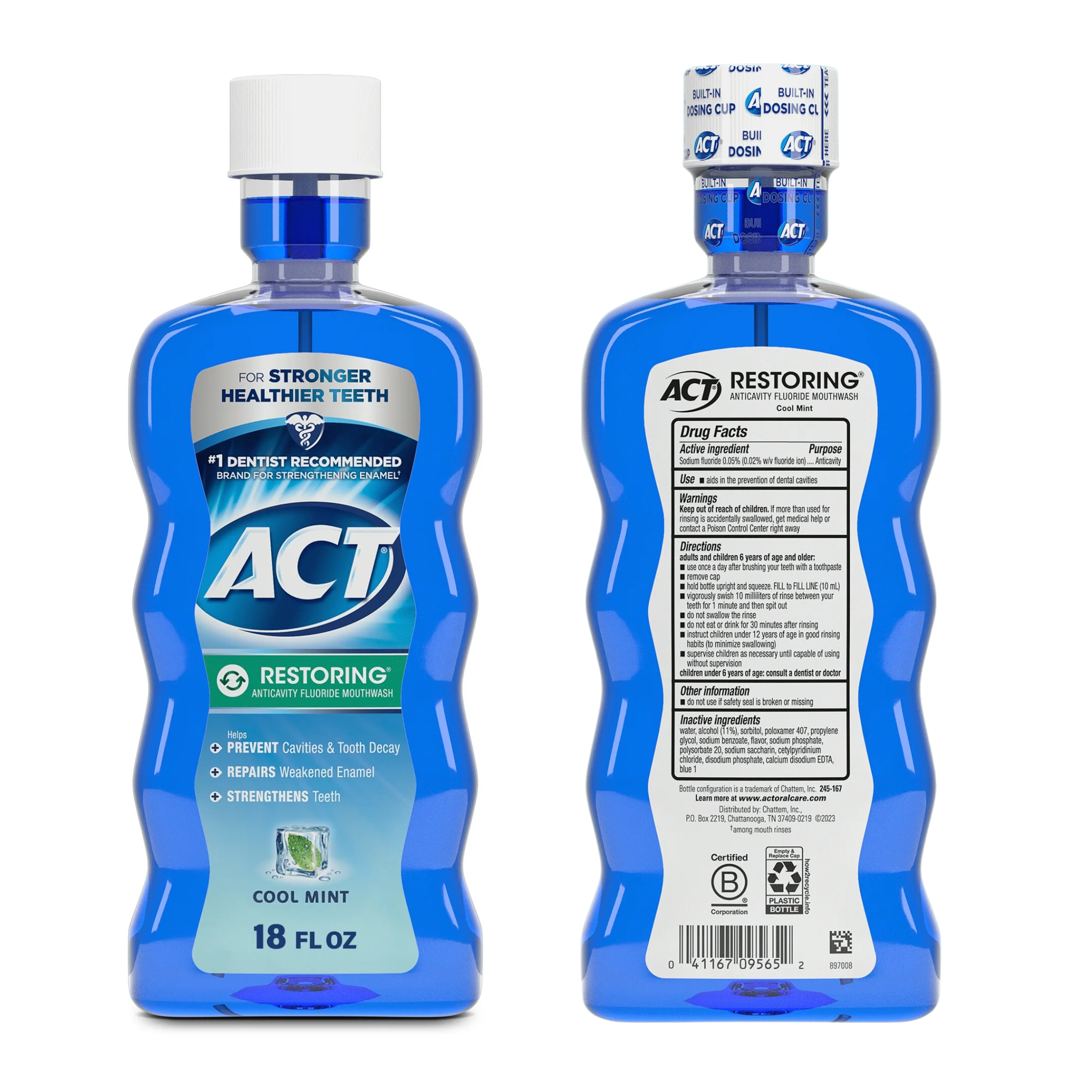 ACT, Restoring Anticavity Fluoride Mouthwash, Cool Mint Flavor, Strengthens Enamel and Freshens Breath, 18 fl oz