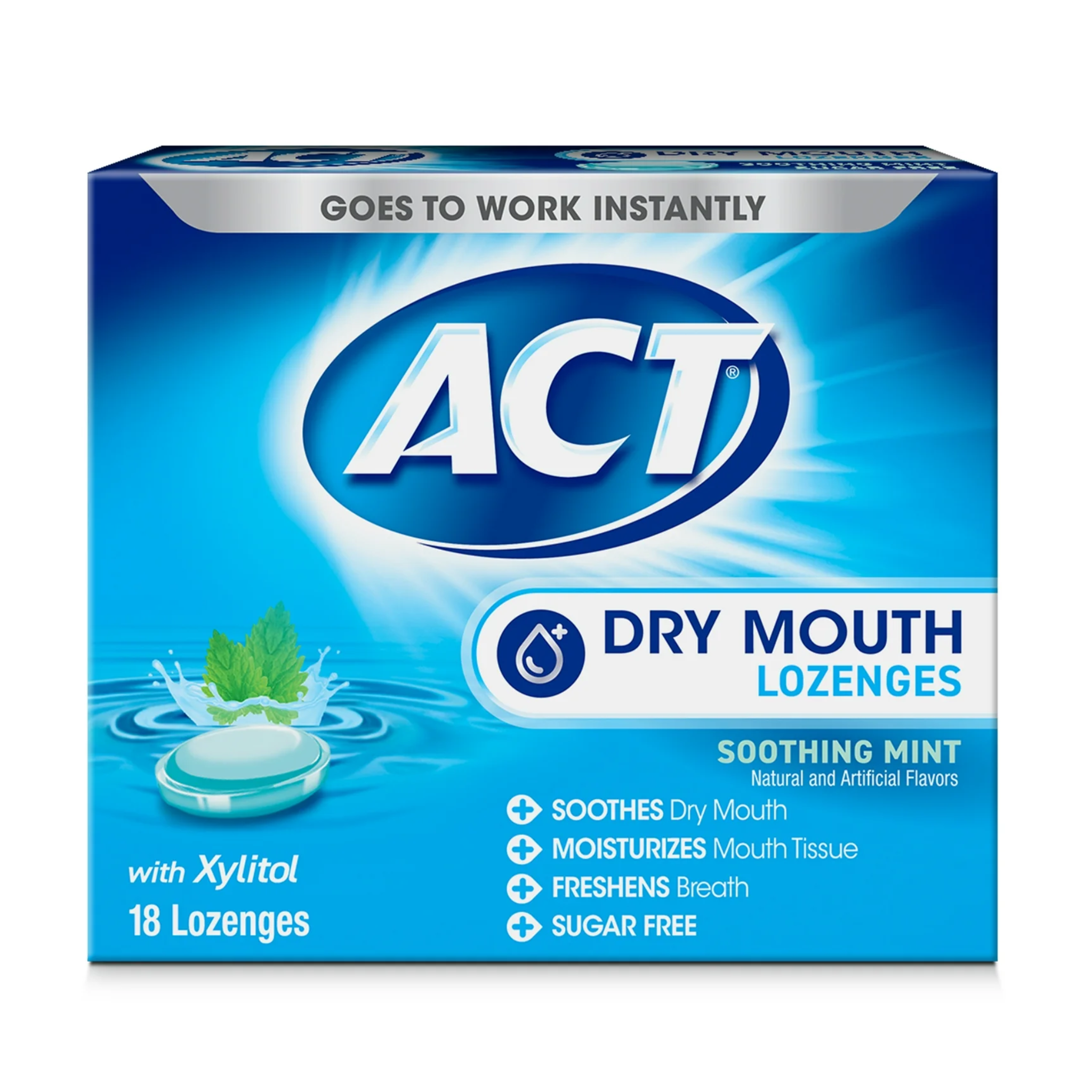 ACT, Dry Mouth Moisturizing Lozenges, Refreshing Soothing Mint Flavor, 18 ct