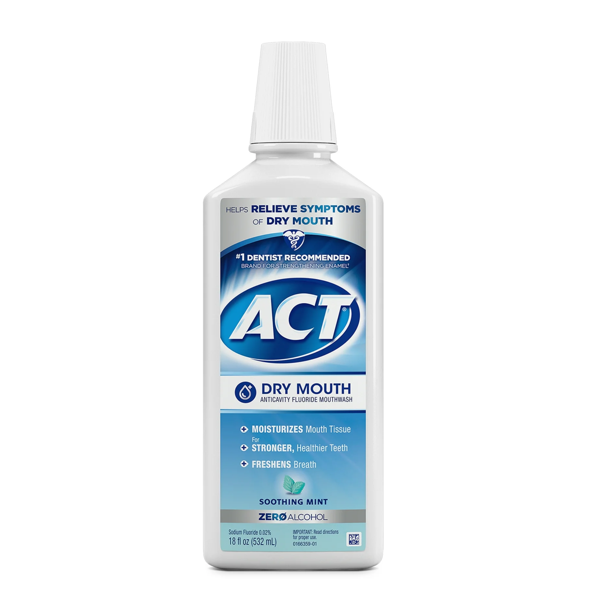 ACT, Dry Mouth Anticavity Fluoride Mouthwash, Soothing Mint Flavor for Freshness, 18 fl. oz