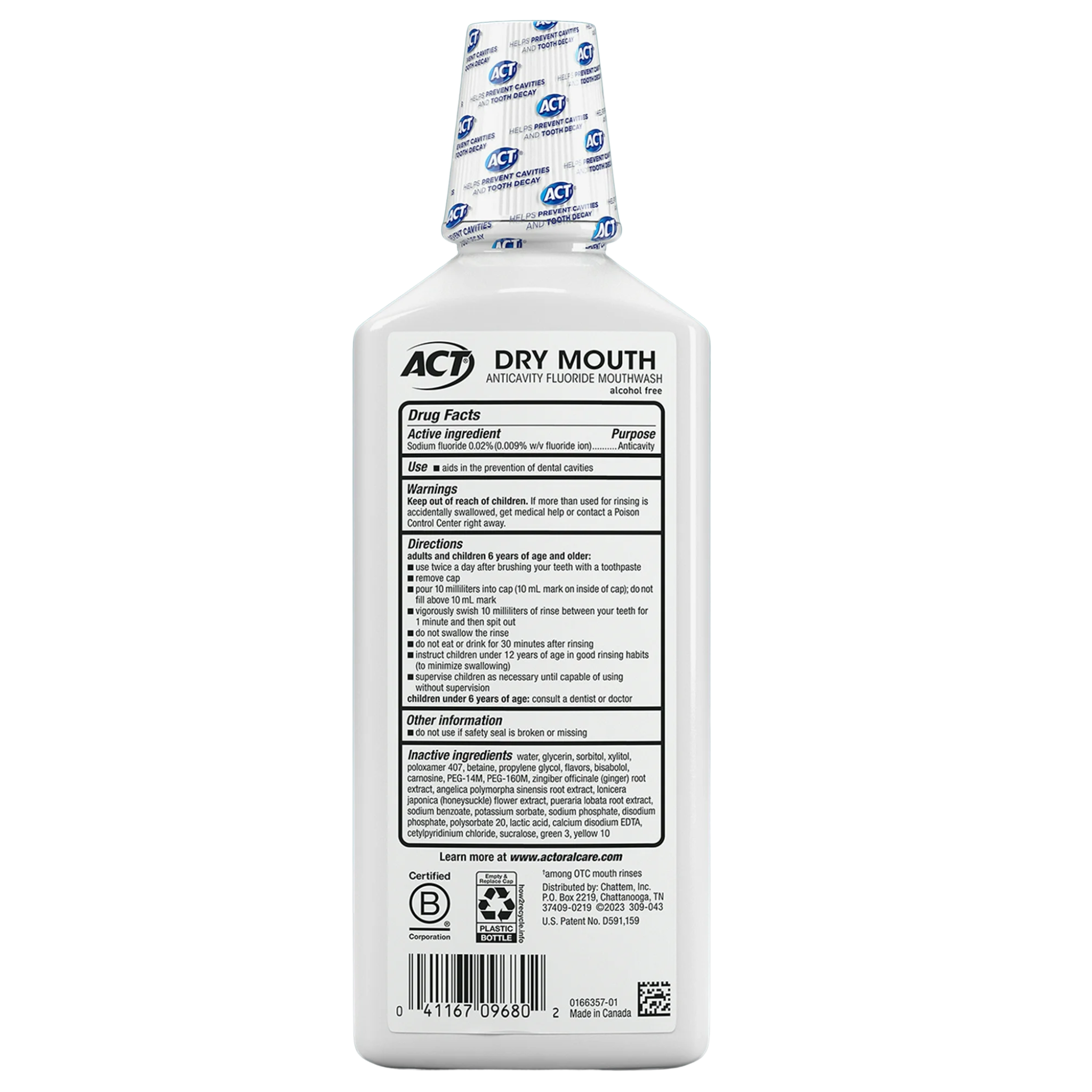 ACT, Dry Mouth Anticavity Fluoride Mouthwash, Soothing Mint Flavor for Freshness, 18 fl. oz