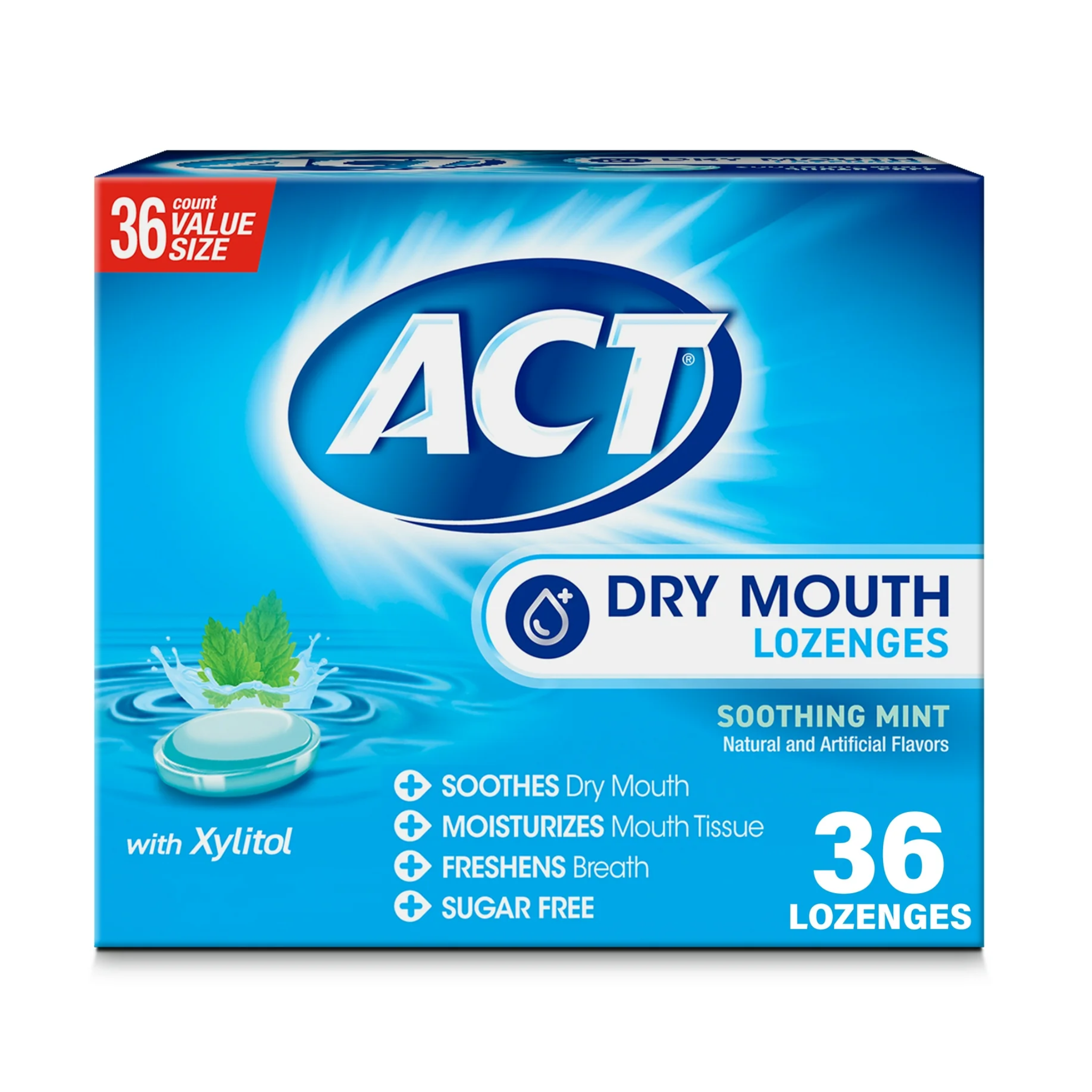 ACT, Dry Mouth Moisturizing Lozenges, Refreshing Soothing Mint Flavor, 36 ct