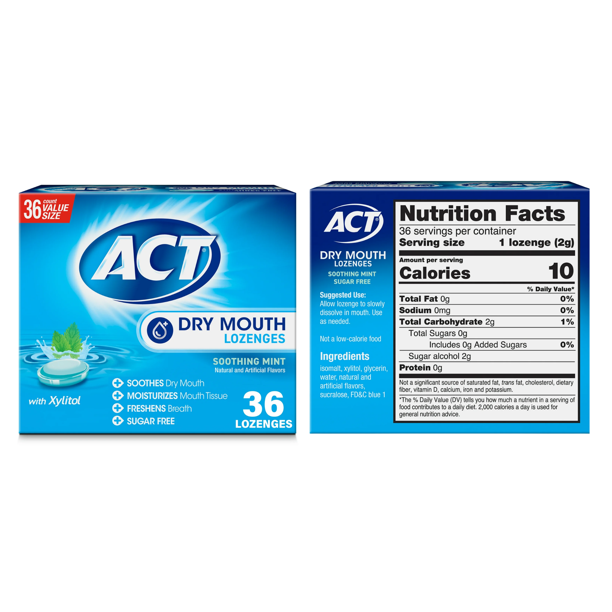ACT, Dry Mouth Moisturizing Lozenges, Refreshing Soothing Mint Flavor, 36 ct