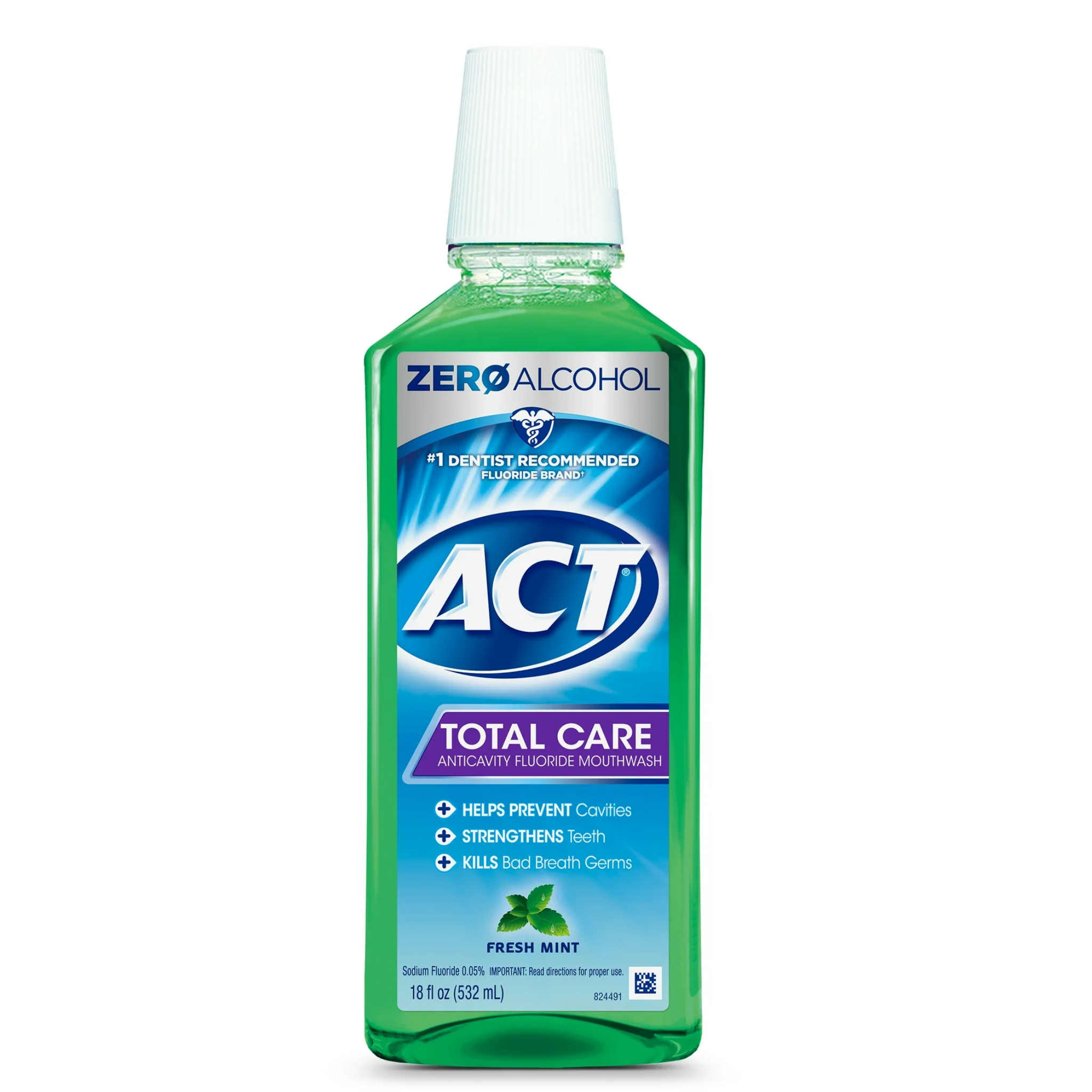 ACT, Total Care Anticavity Fluoride Mouthwash, Fresh Mint Flavor for Cavity Protection, 18 fl. oz.