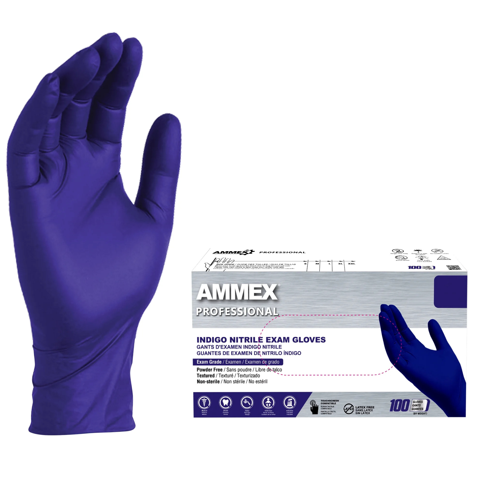 AMMEX, Indigo Nitrile Disposable Exam Gloves, Durable and Flexible Protection for Medical and Industrial Use, 3 Mil, Small, 100 Count - Pharmaful
