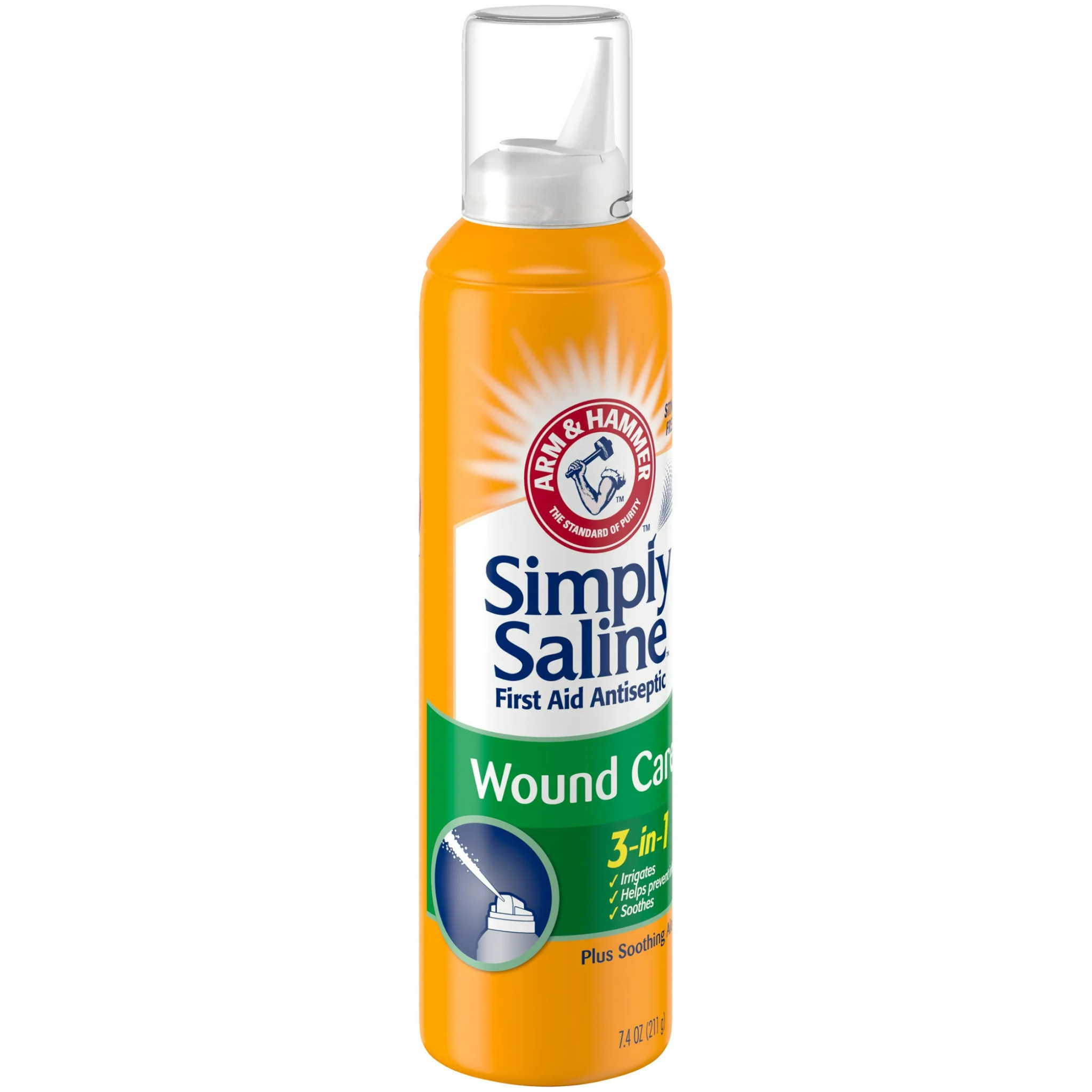ARM & HAMMER, Simply Saline First Aid Antiseptic Wound Care, 3-in-1 Solution for Effective Cleansing, 7.4oz Bottle