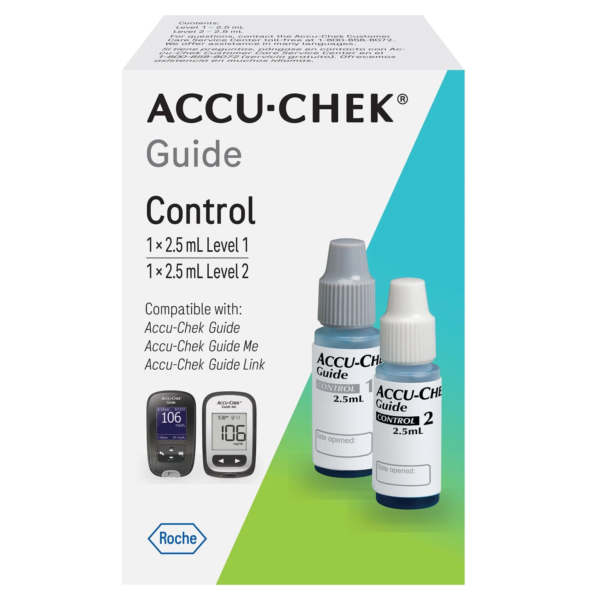 Accu-Chek, Guide Diabetes Control Solution, Level 1 & 2 for Accurate Blood Glucose Monitoring, Compatible with Guide and Guide Me Meters
