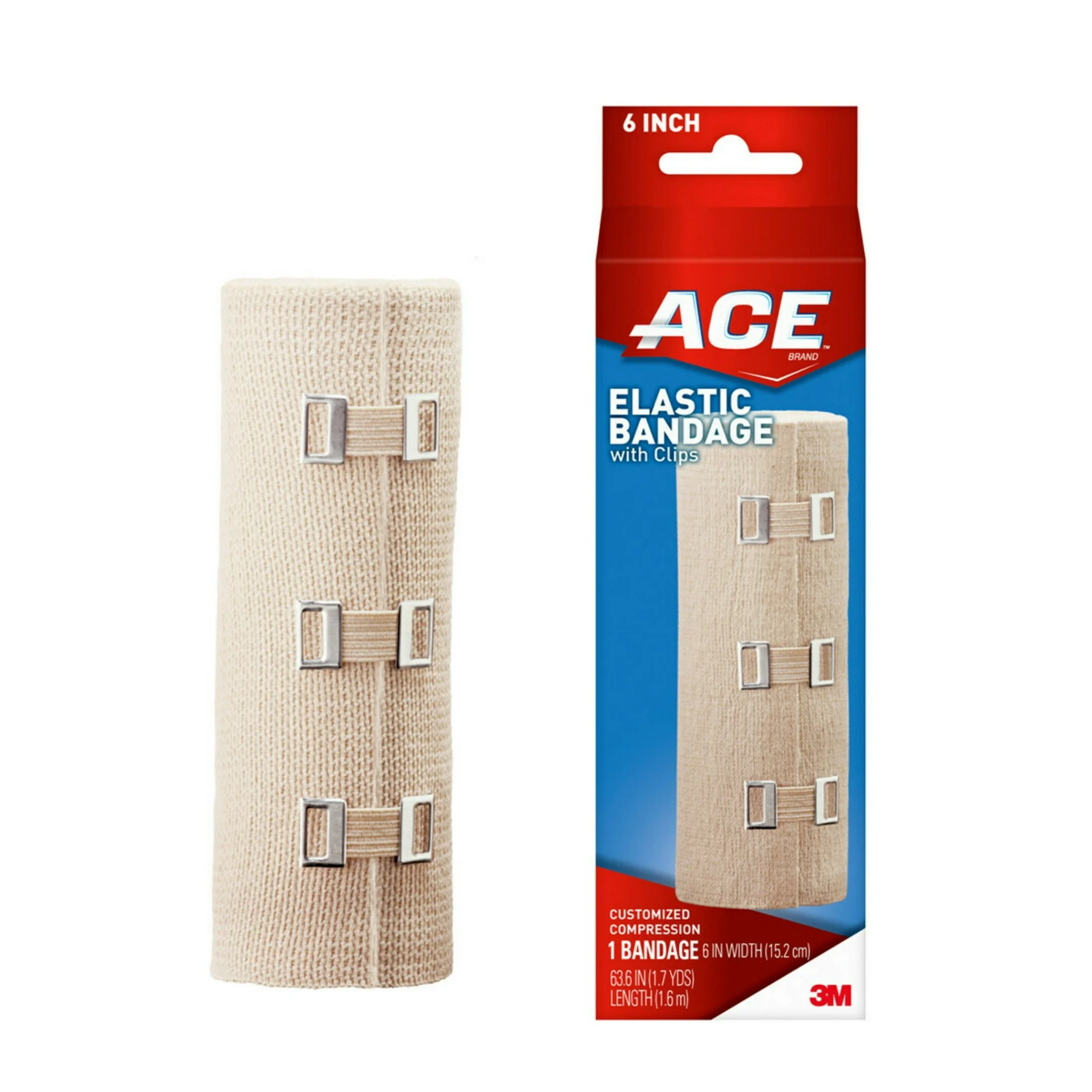 ACE, Elastic Bandage with Clips, Soft & Discreet Compression, 6 Inches, Beige