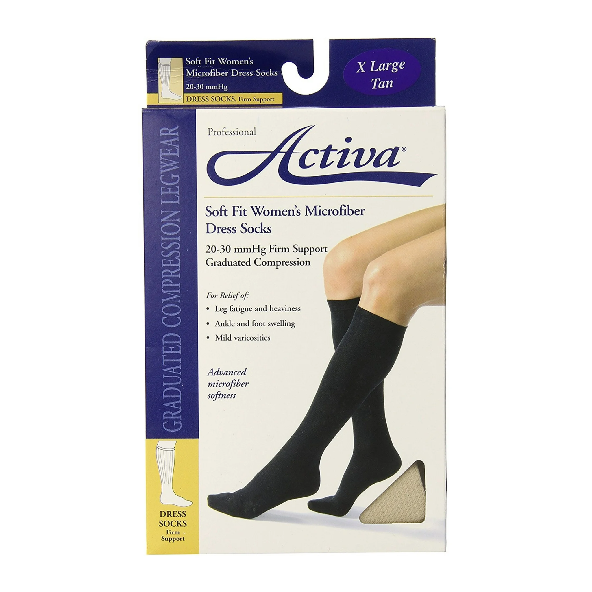Activa, Women's Soft Fit Microfiber Dress Socks, 20-30 mmHg, Comfortable & Stylish Support, X-Large, Tan
