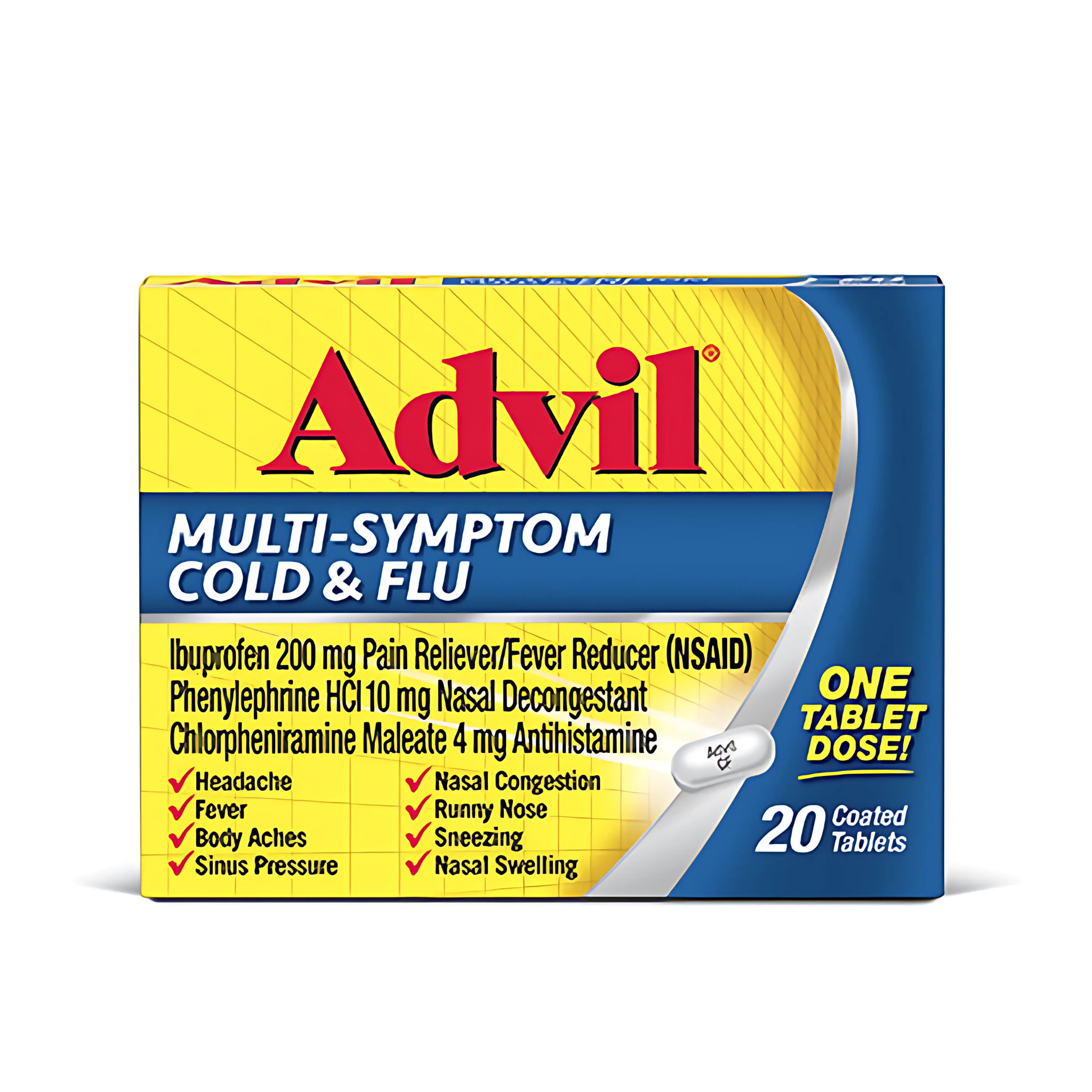 Advil Multi-Symptom Cold and Flu Medicine Fever Reducer Coated Tablets, 20 Count